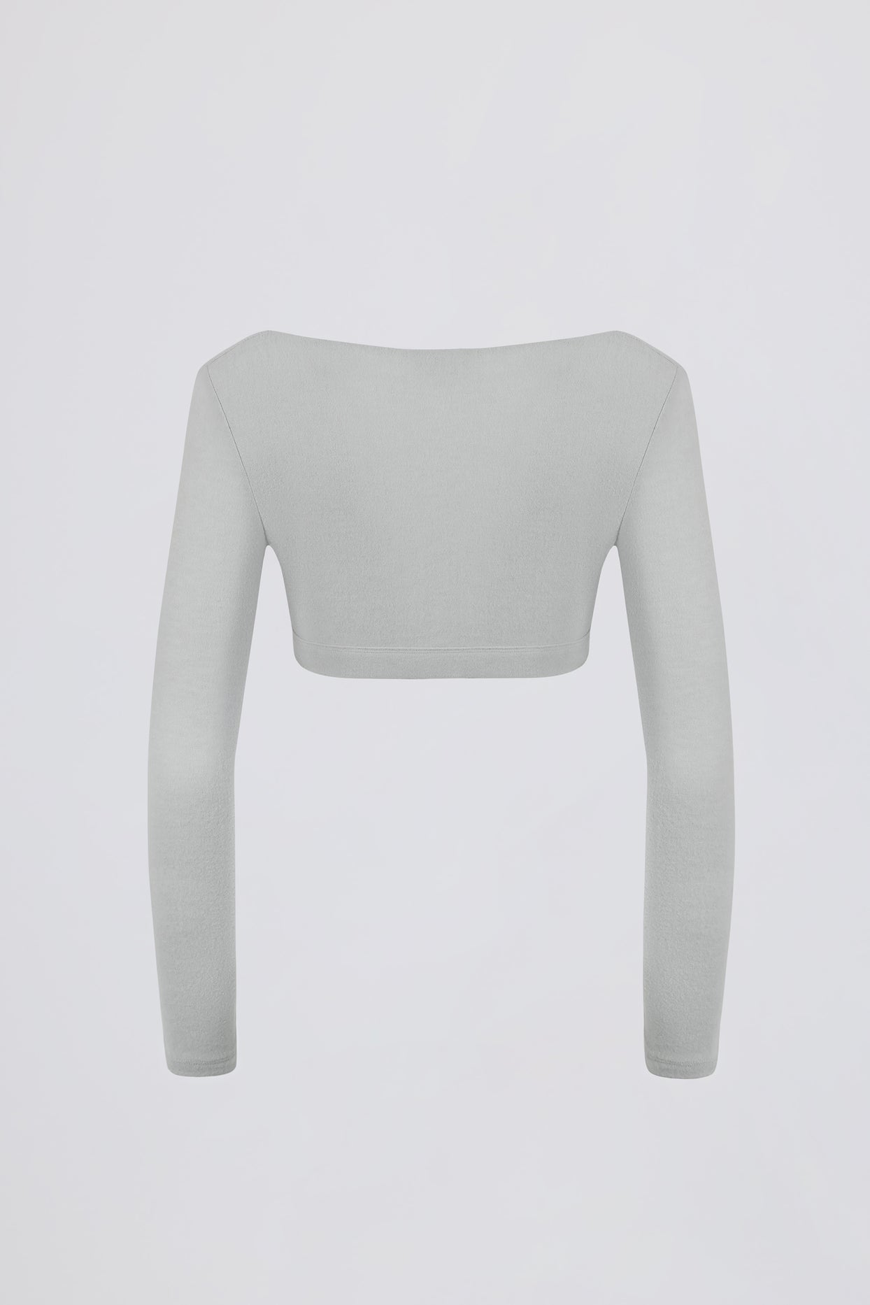 Brushed Jersey V-Neck Crop Top in Fog Grey - 3