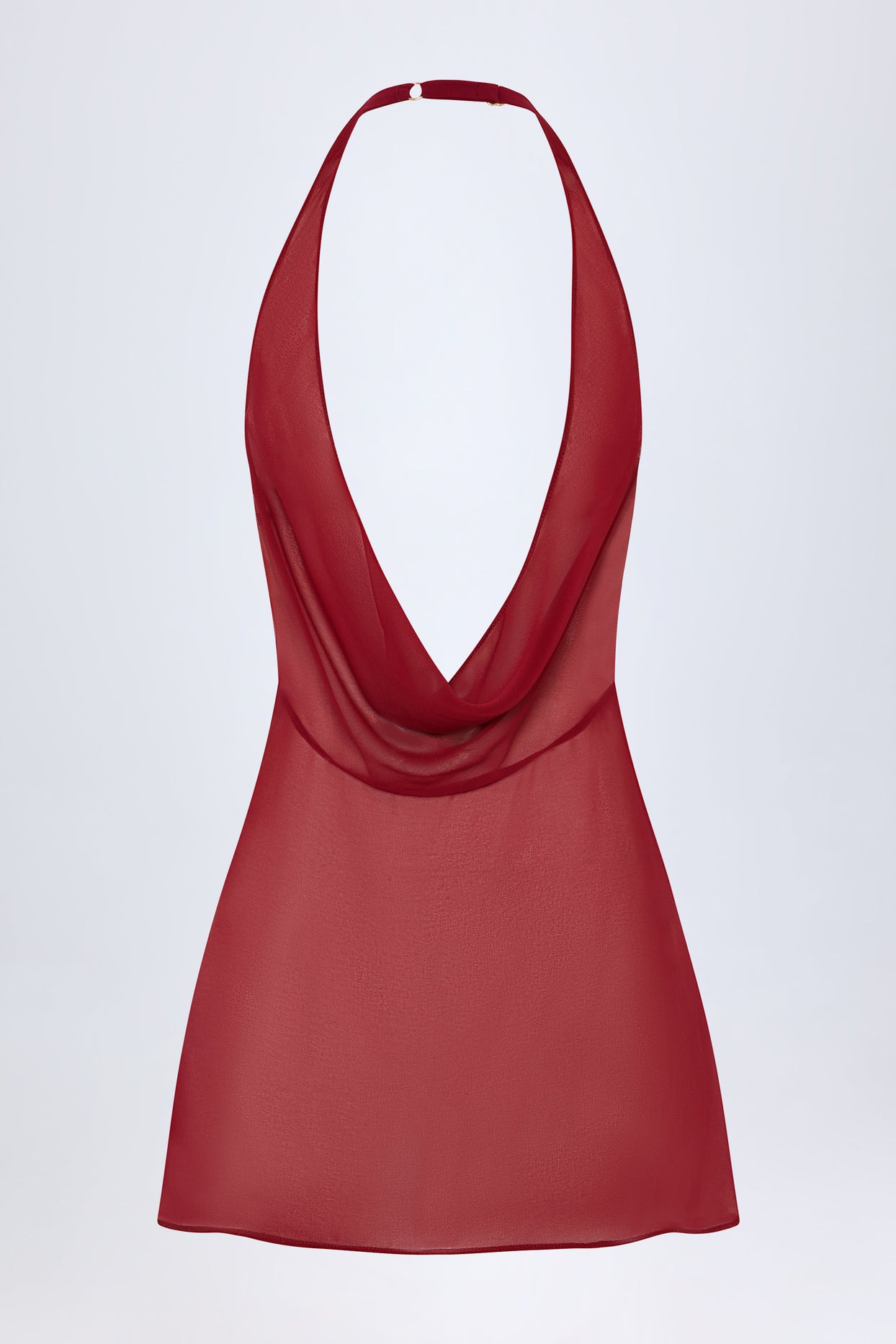 Cowl-Neck Backless Mini Dress in Dark Cherry - 3