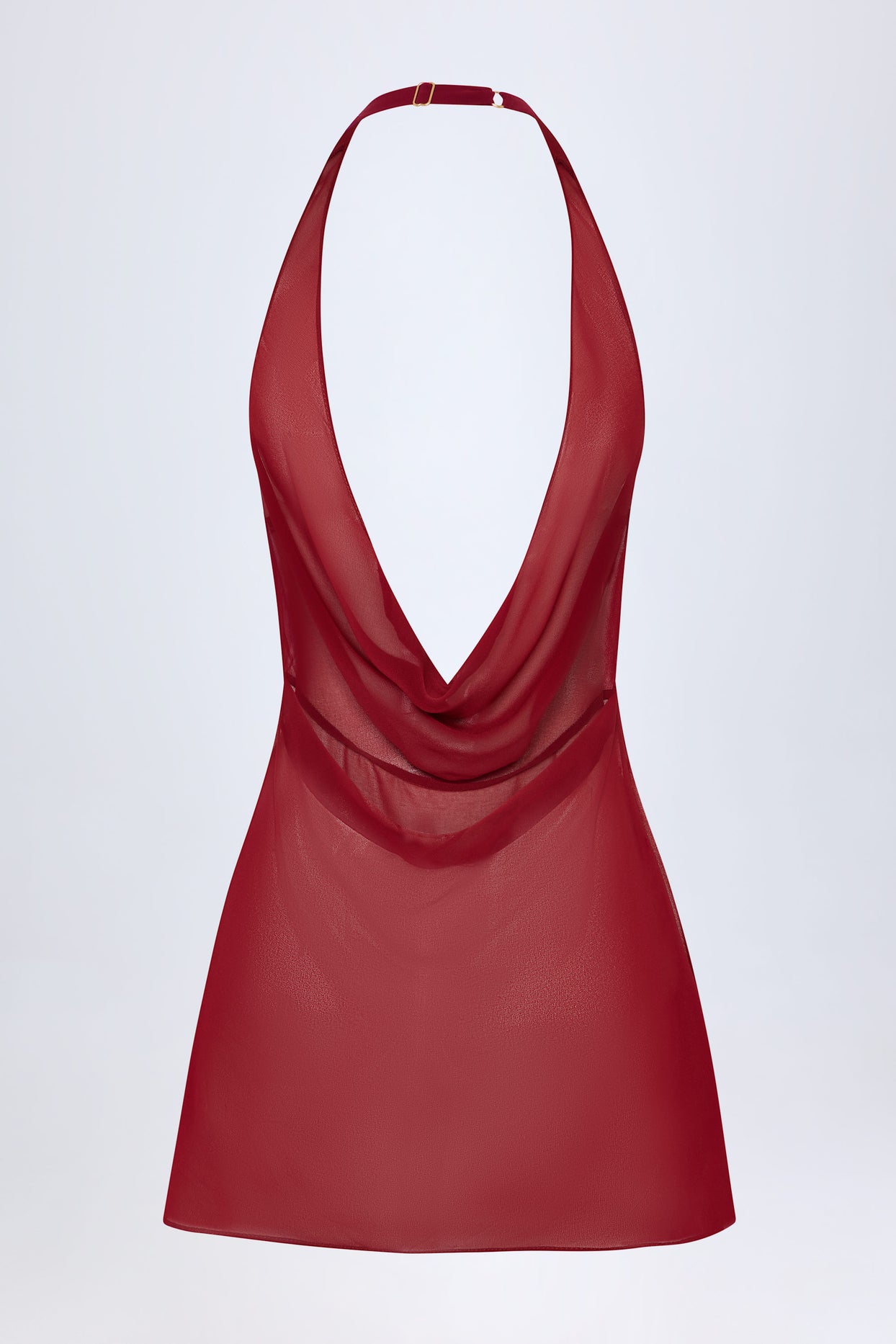 Cowl-Neck Backless Mini Dress in Dark Cherry - 4