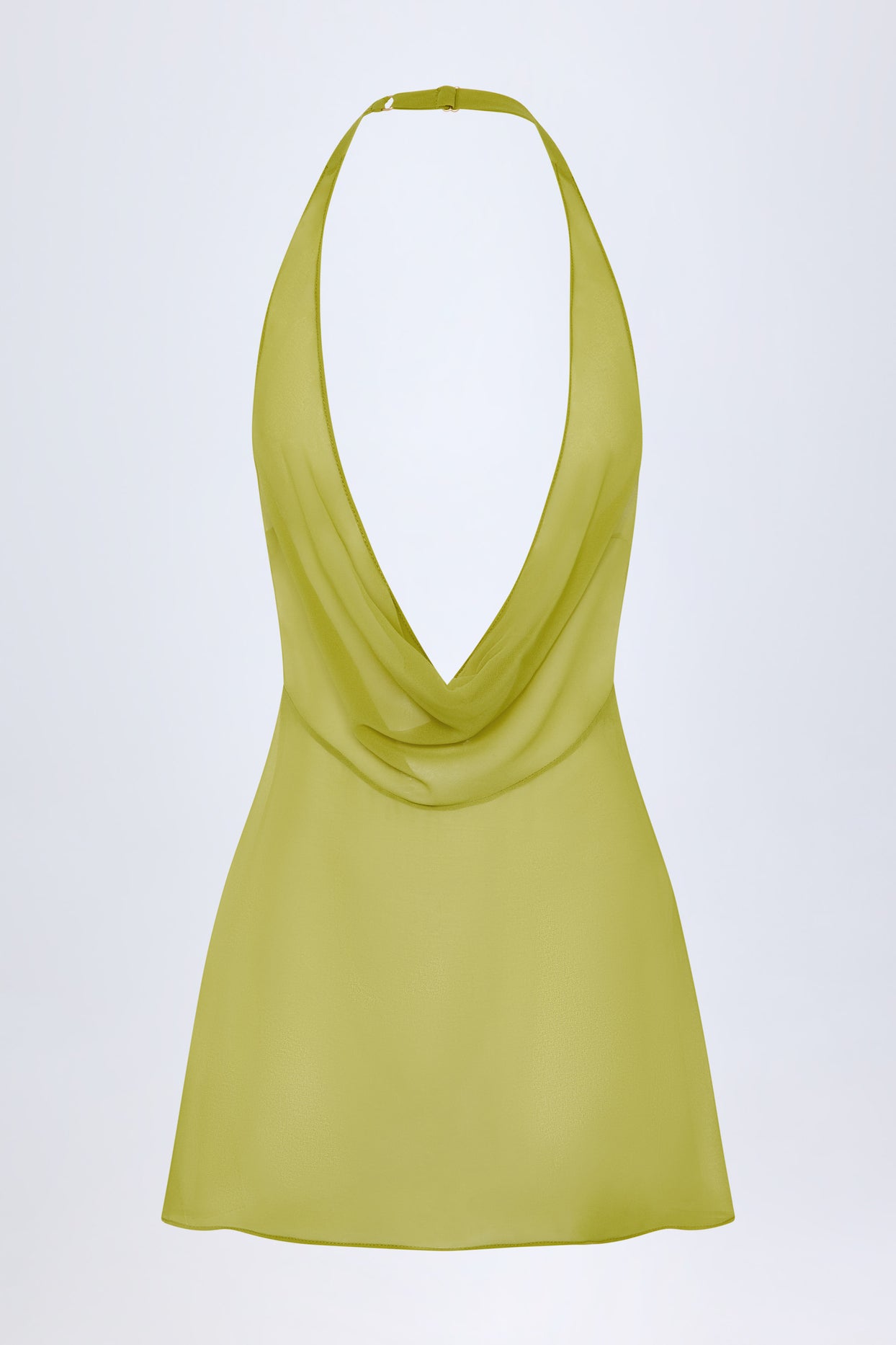 Cowl-Neck Backless Mini Dress in Olive Green - 3