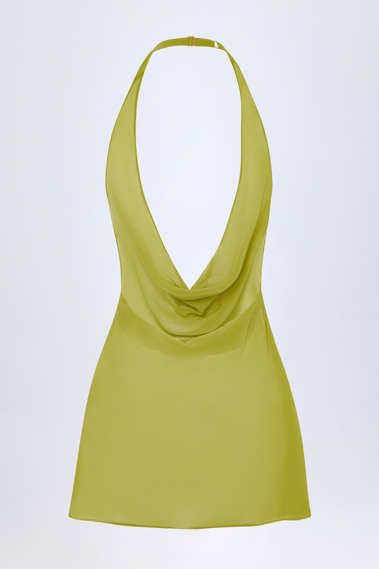 Cowl-Neck Backless Mini Dress in Olive Green - 4