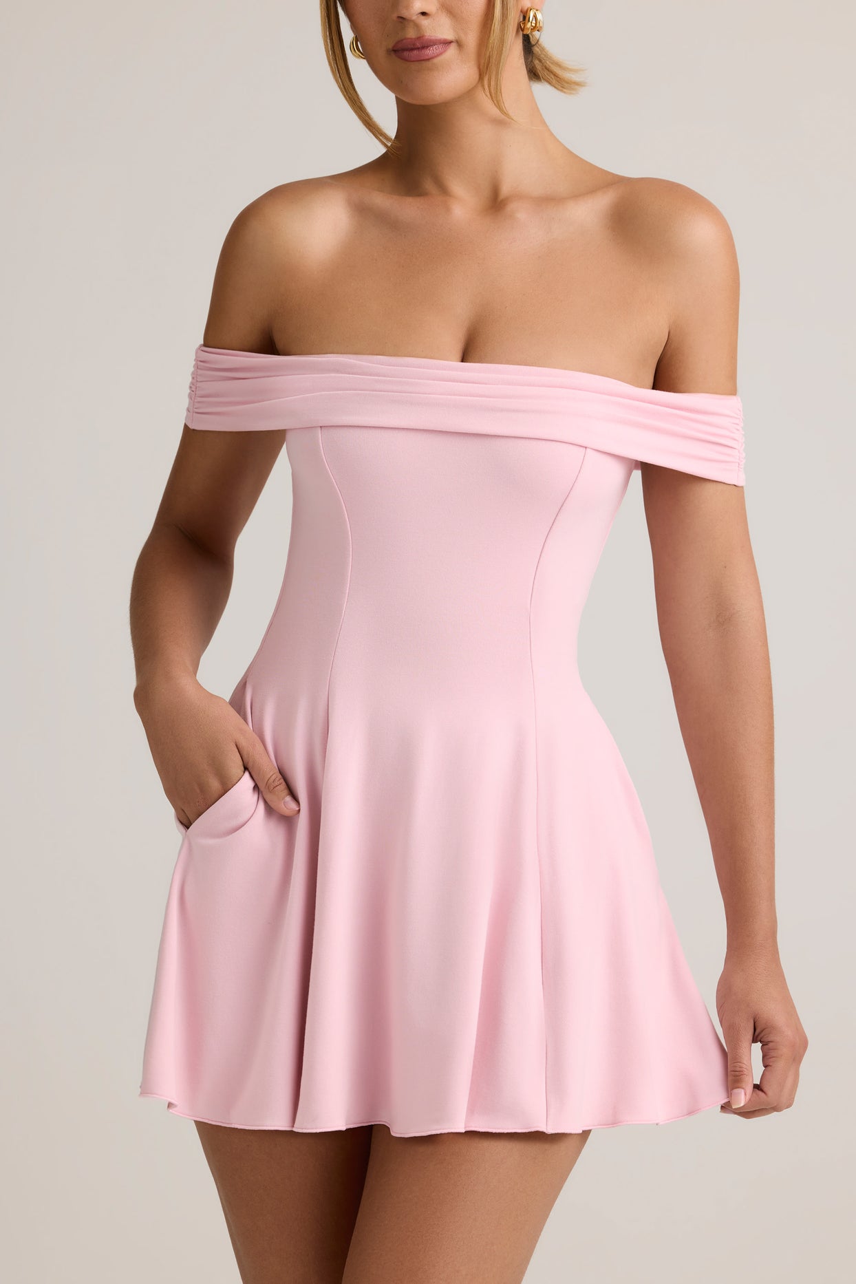 Modal Off-Shoulder A-Line Mini Dress in Baby Pink - 4