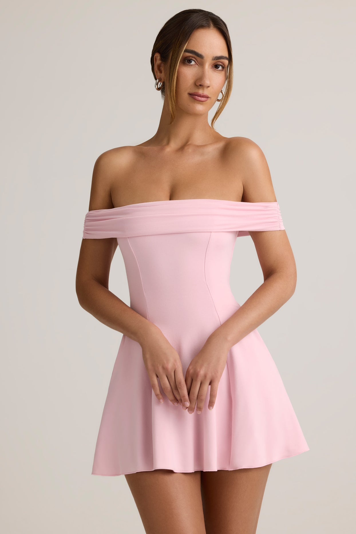 Modal Off-Shoulder A-Line Mini Dress in Baby Pink - 5
