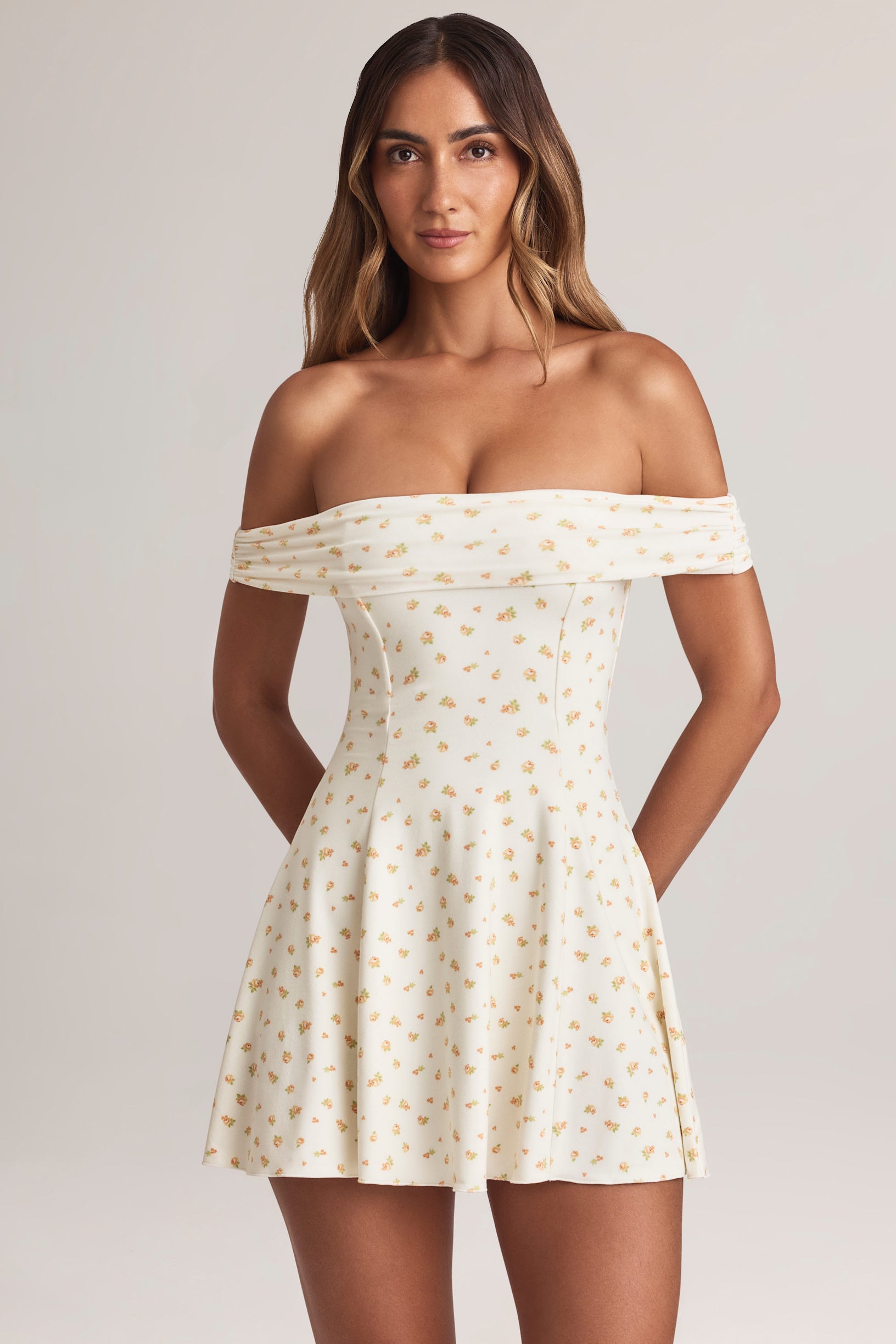 Modal Off-Shoulder A-Line Mini Dress in Floral Print - 2