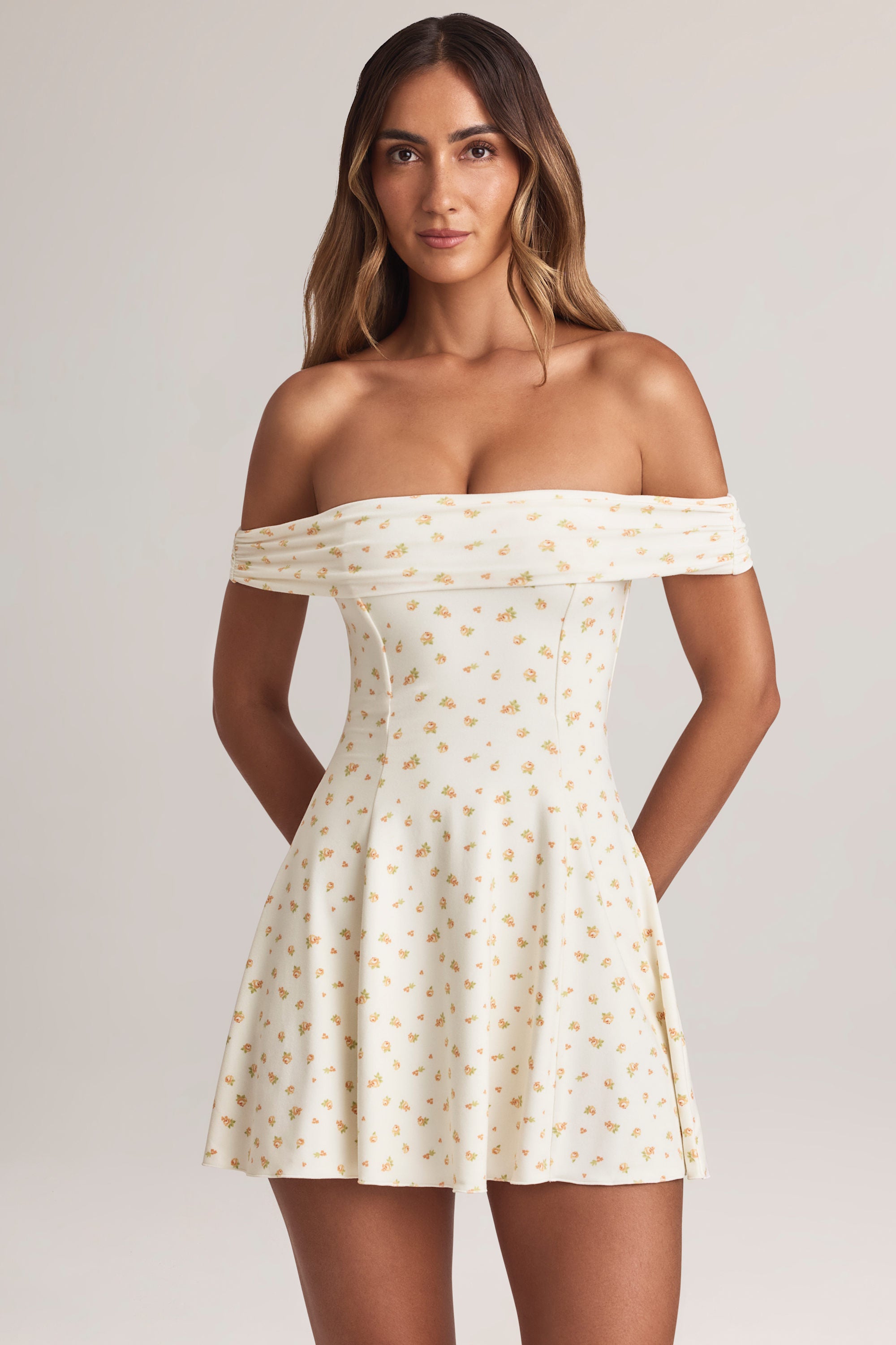 Modal Off-Shoulder A-Line Mini Dress in Floral Print - 2
