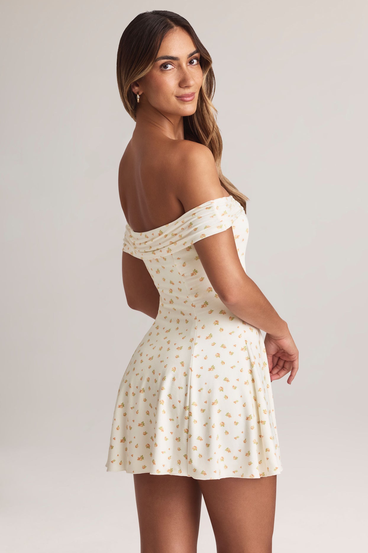 Modal Off-Shoulder A-Line Mini Dress in Floral Print - 3