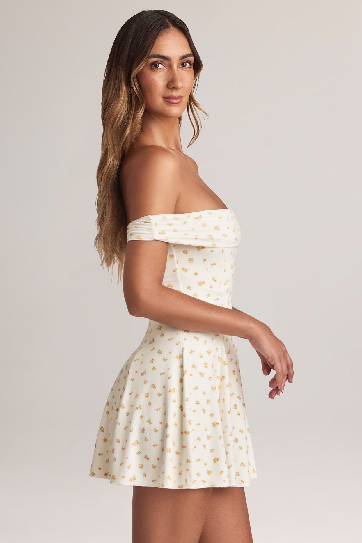 Modal Off-Shoulder A-Line Mini Dress in Floral Print - 4