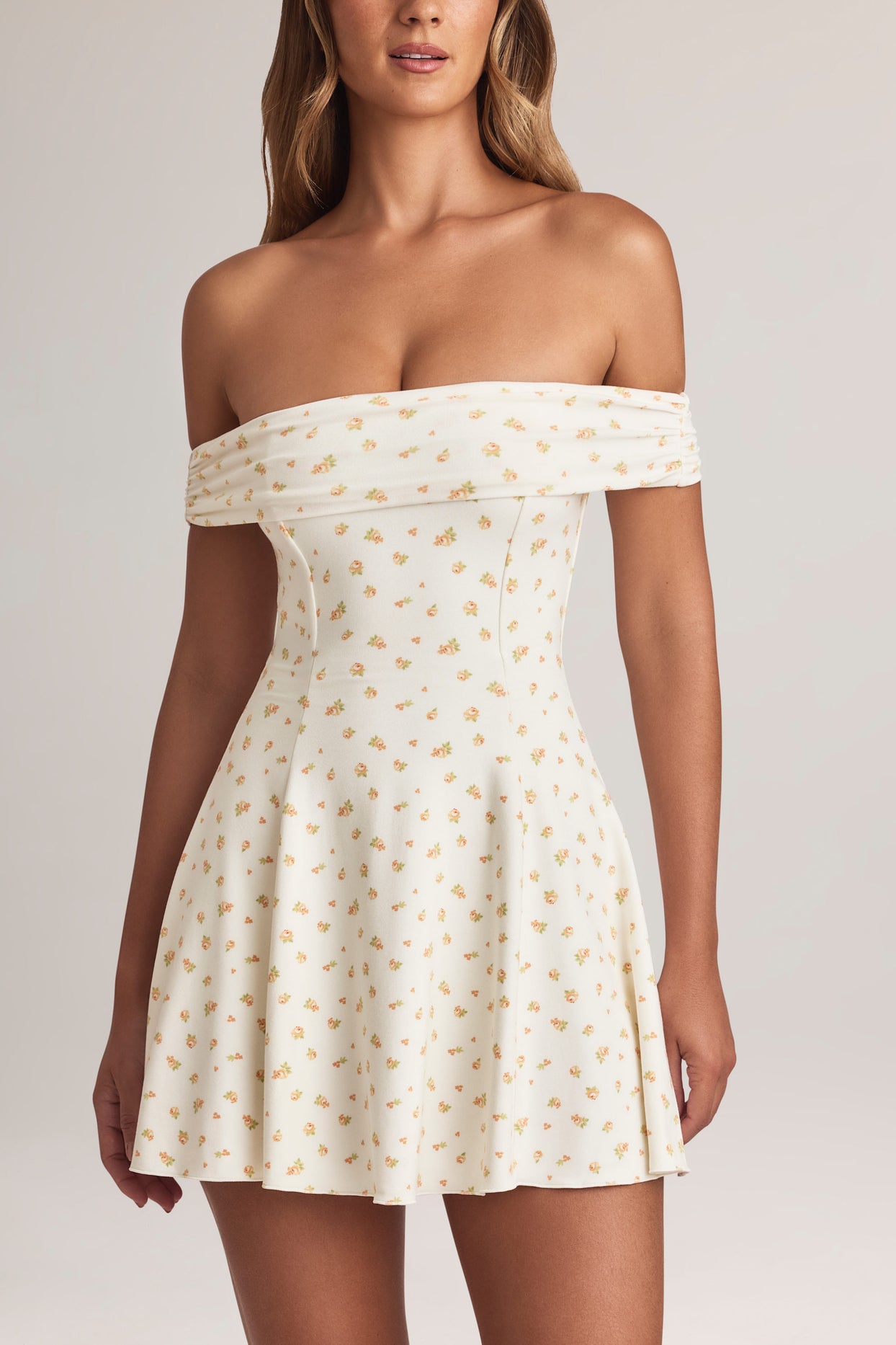 Modal Off-Shoulder A-Line Mini Dress in Floral Print - 5