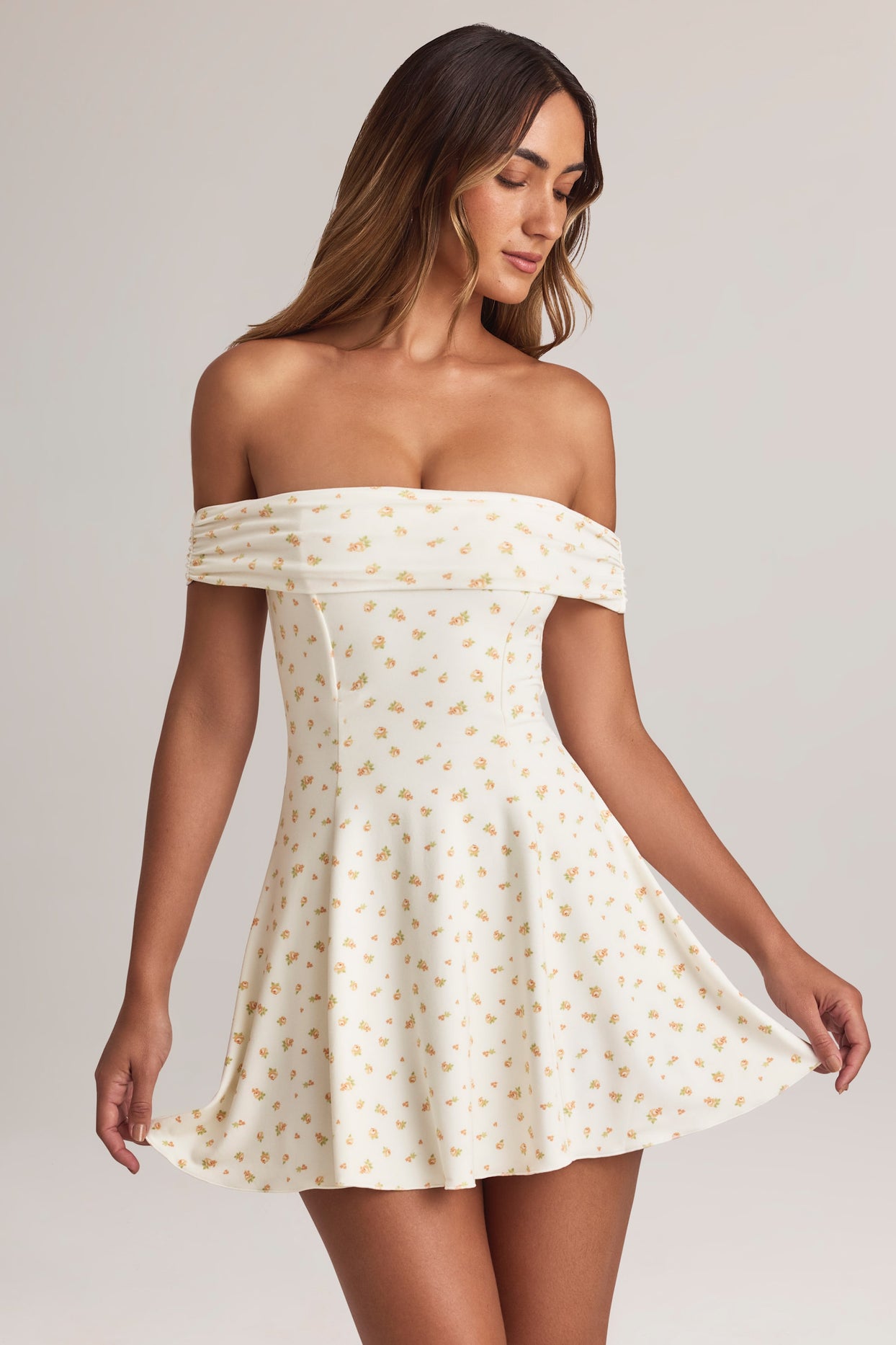 Modal Off-Shoulder A-Line Mini Dress in Floral Print - 8