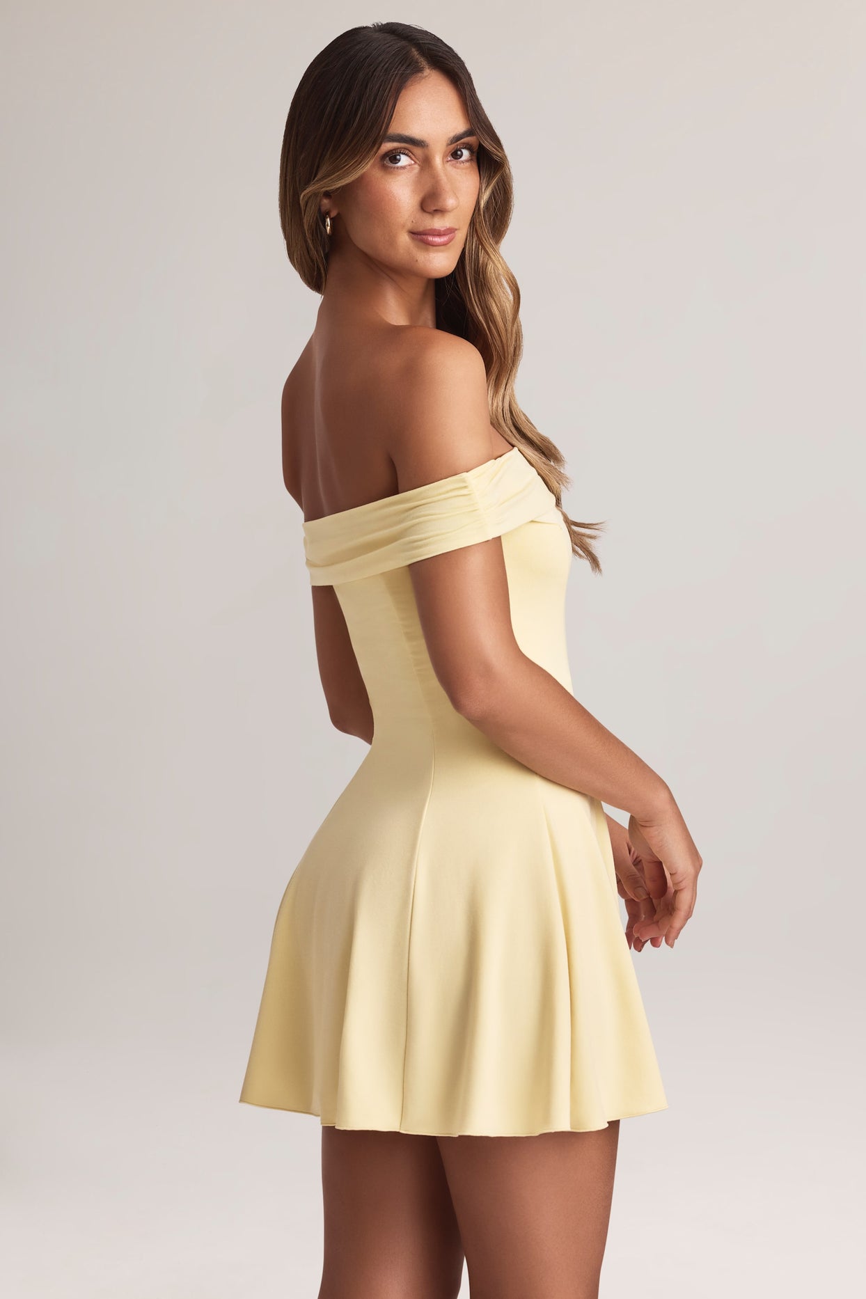 Modal Off-Shoulder A-Line Mini Dress in Lemon Sherbet - 3