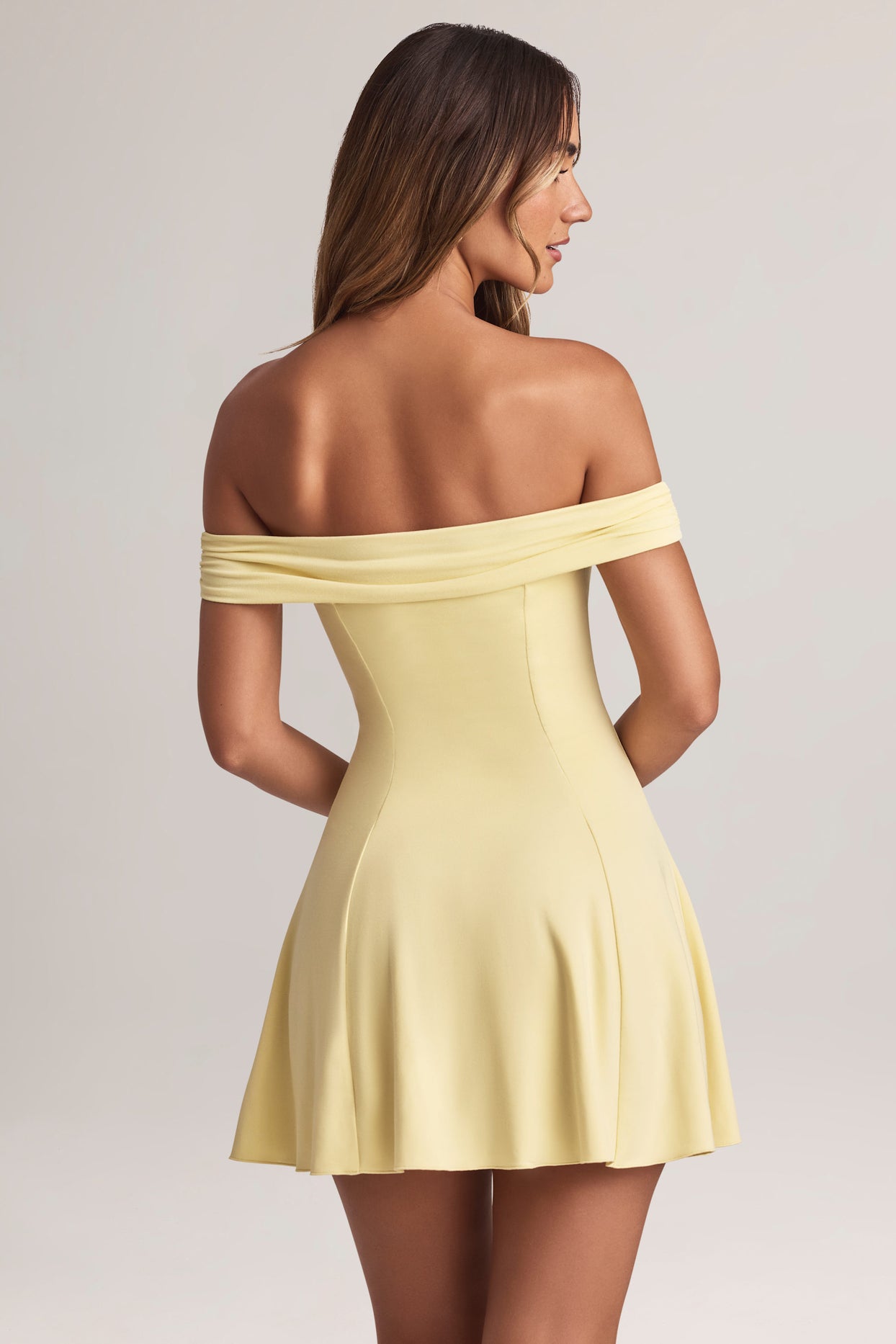 Modal Off-Shoulder A-Line Mini Dress in Lemon Sherbet - 4