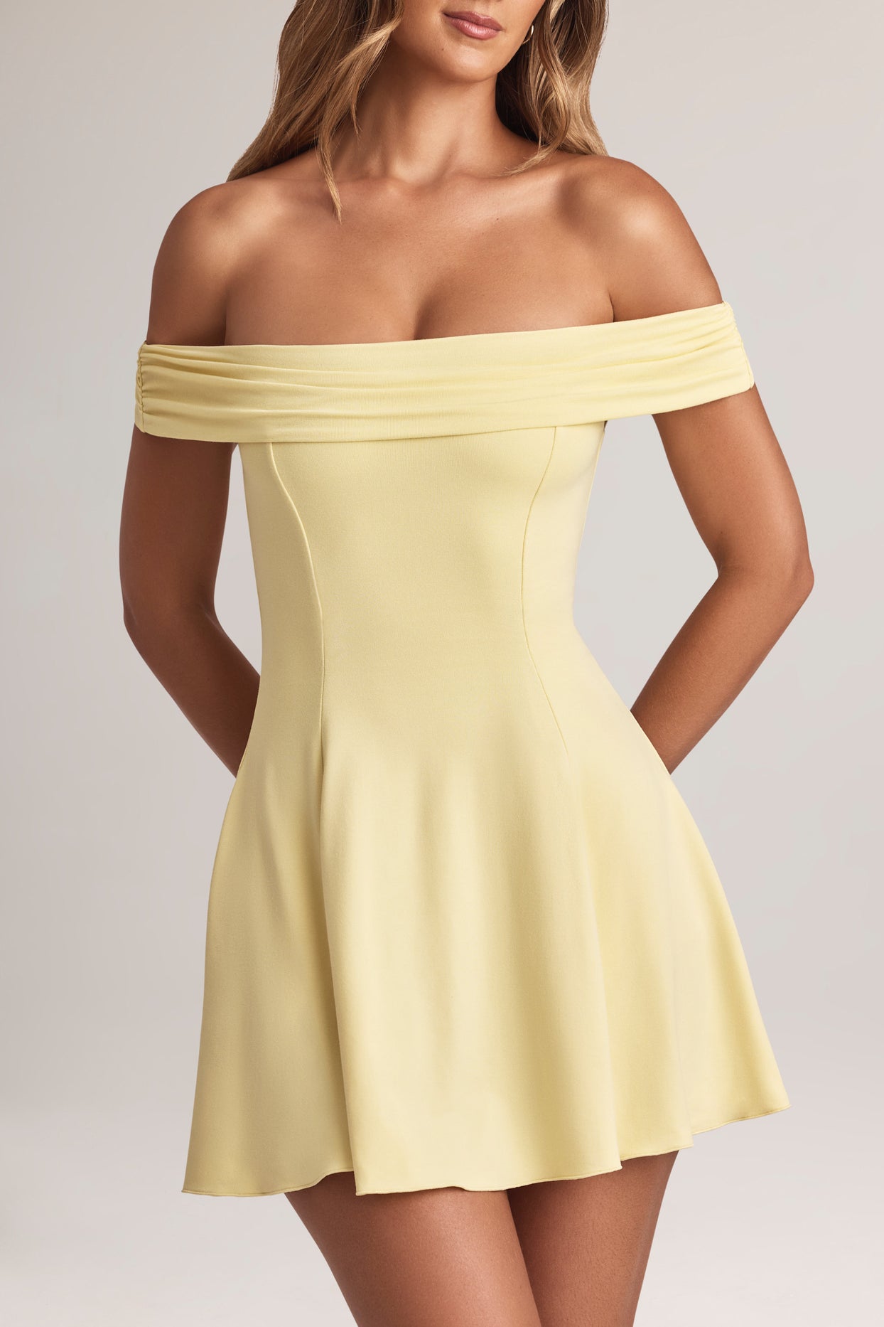 Modal Off-Shoulder A-Line Mini Dress in Lemon Sherbet - 5