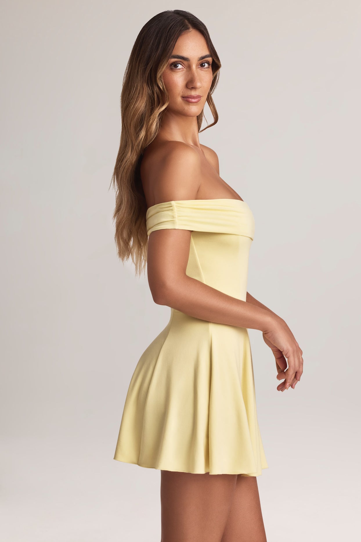 Modal Off-Shoulder A-Line Mini Dress in Lemon Sherbet - 7