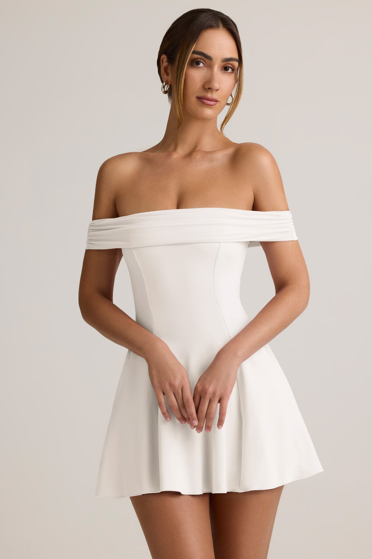 Modal Off-Shoulder A-Line Mini Dress in White - 1