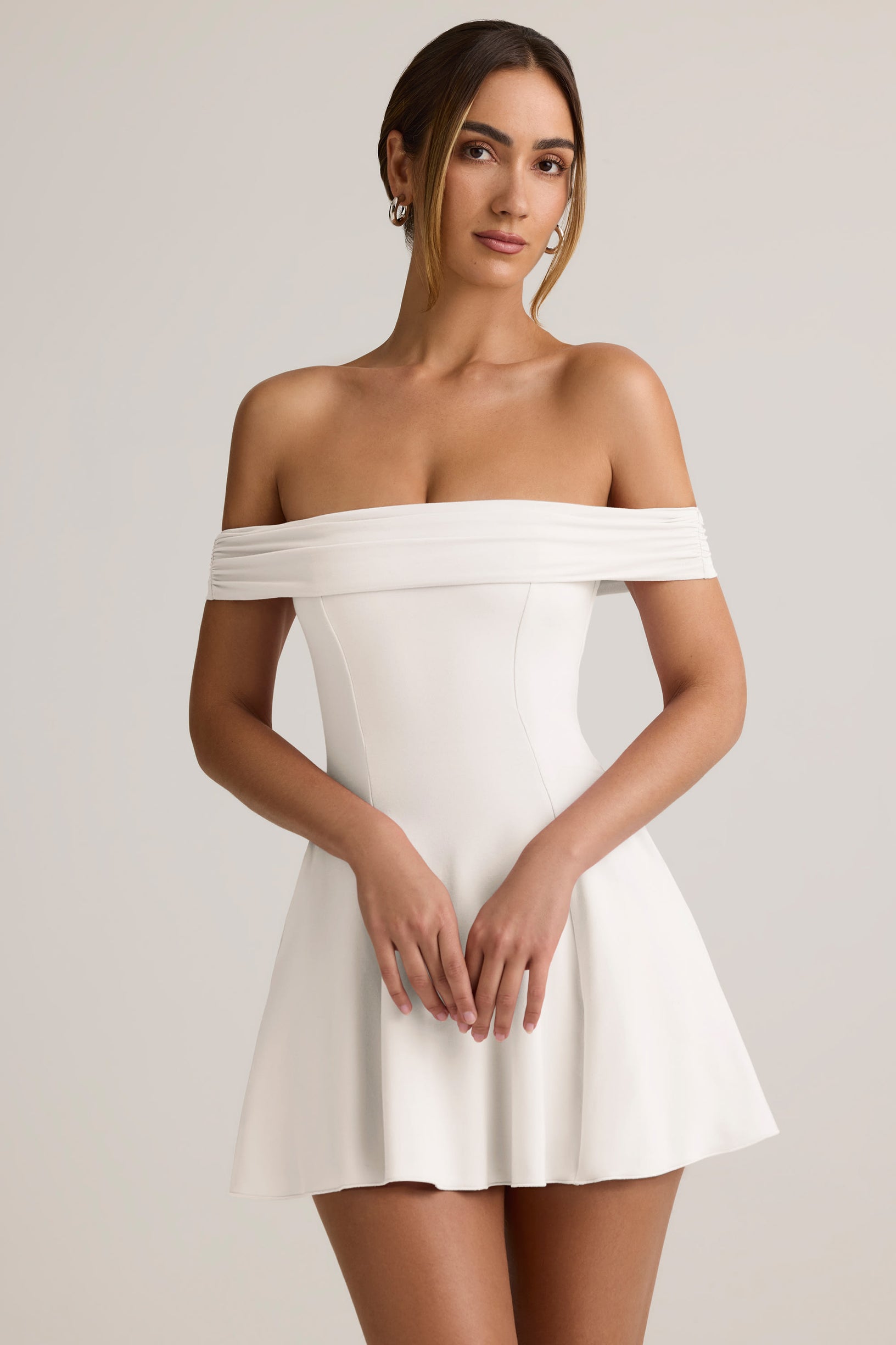Modal Off-Shoulder A-Line Mini Dress in White - 1