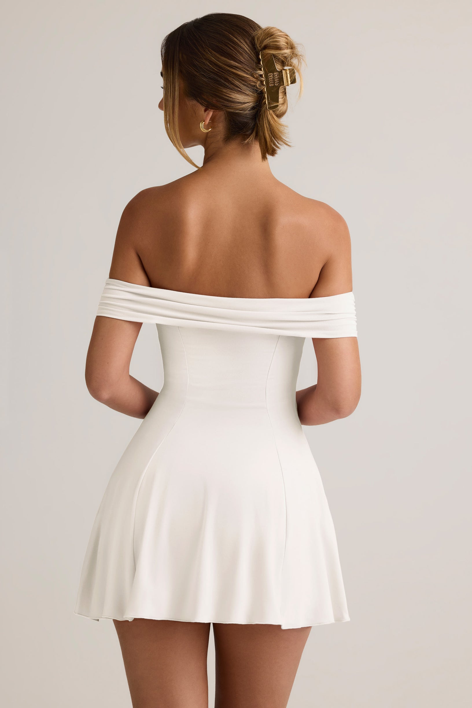 Modal Off-Shoulder A-Line Mini Dress in White - 2