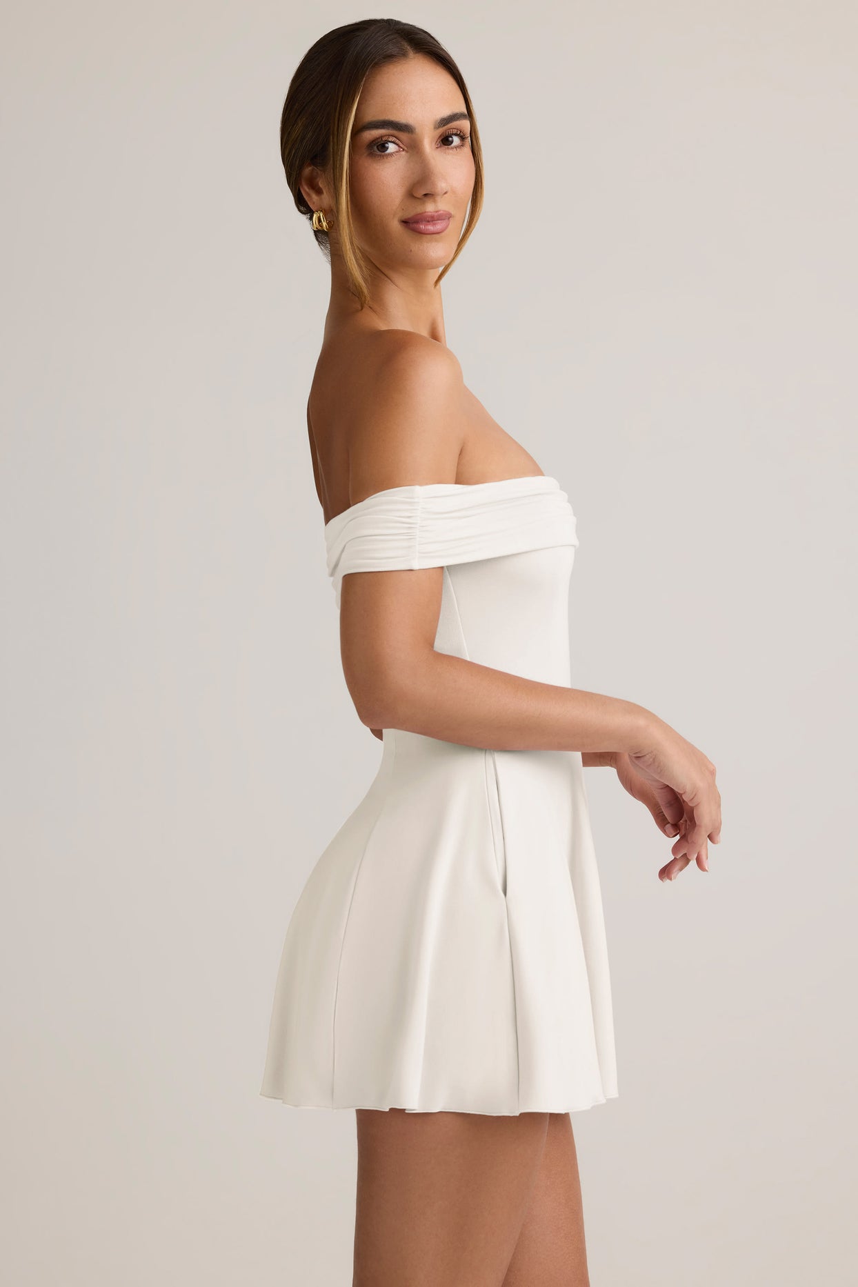Modal Off-Shoulder A-Line Mini Dress in White - 3