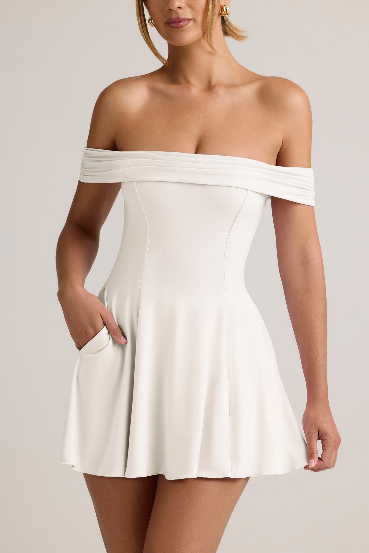 Modal Off-Shoulder A-Line Mini Dress in White - 4