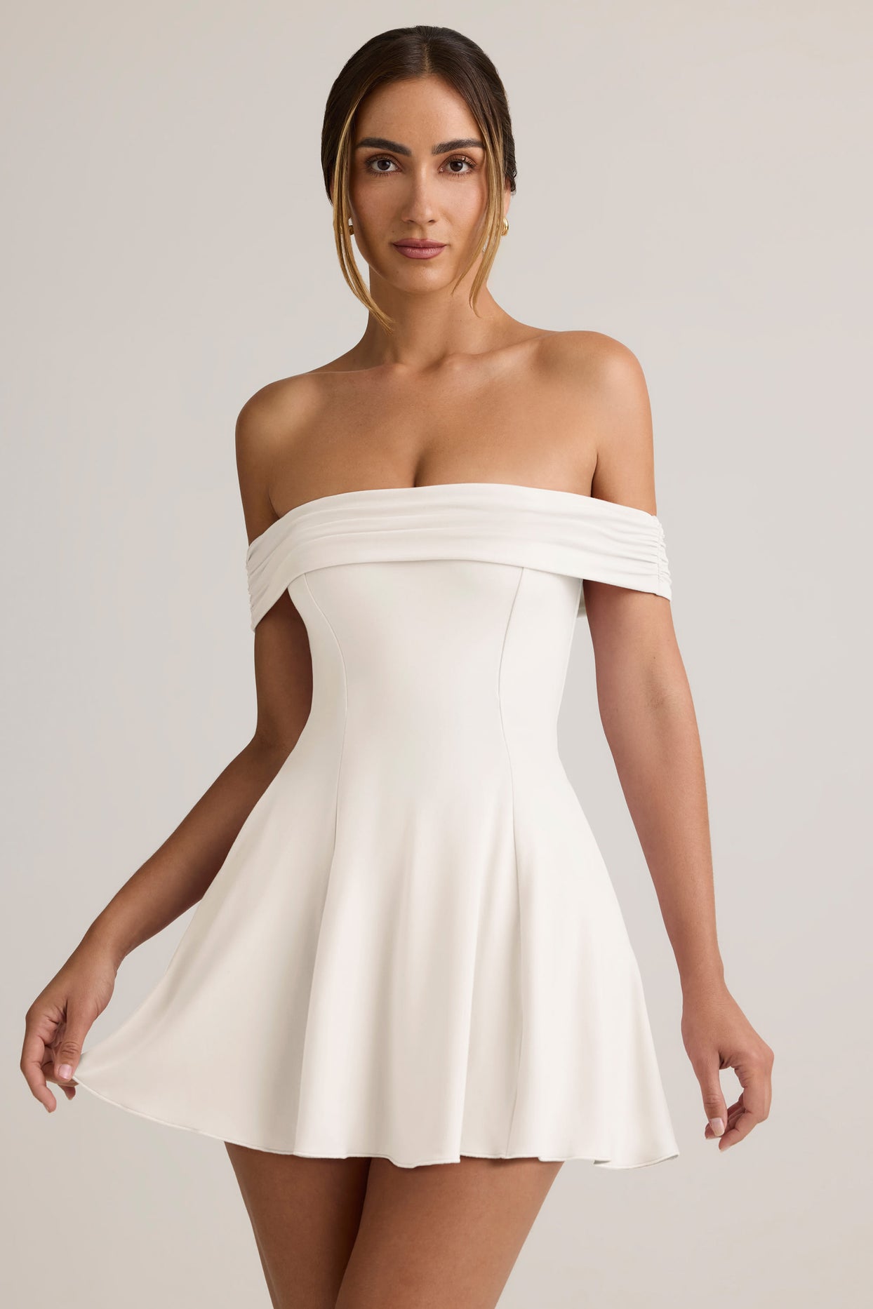 Modal Off-Shoulder A-Line Mini Dress in White - 5