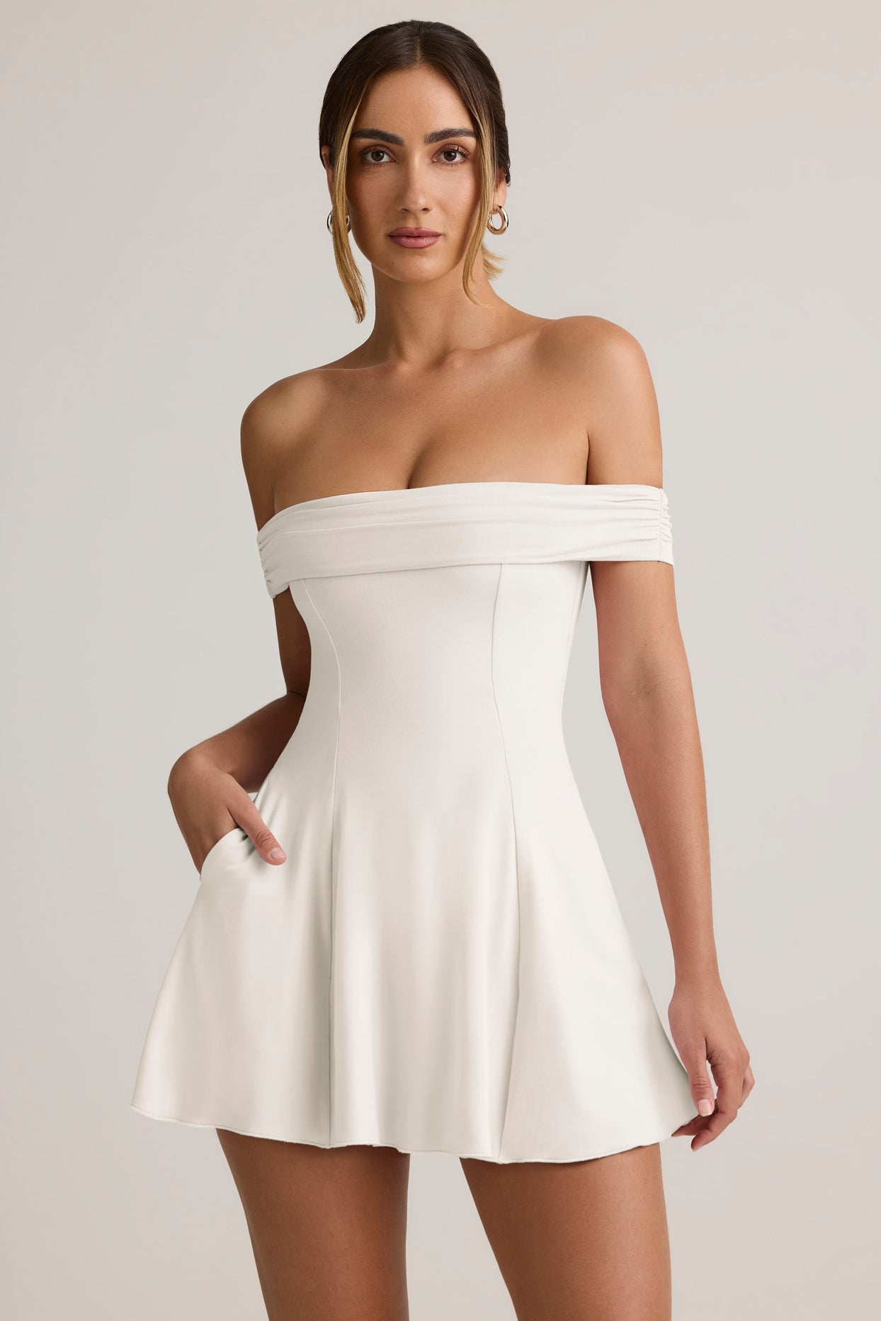 Modal Off-Shoulder A-Line Mini Dress in White - 6