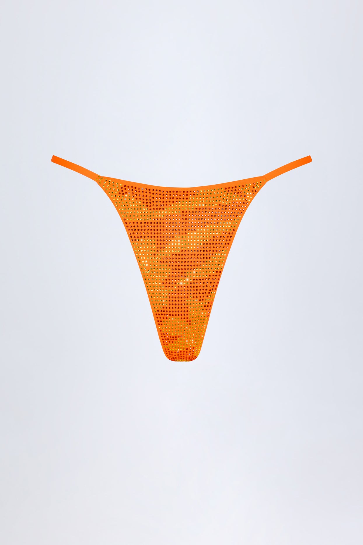 Embellished Thong Bikini Bottoms in Orange Tropical Print - 3