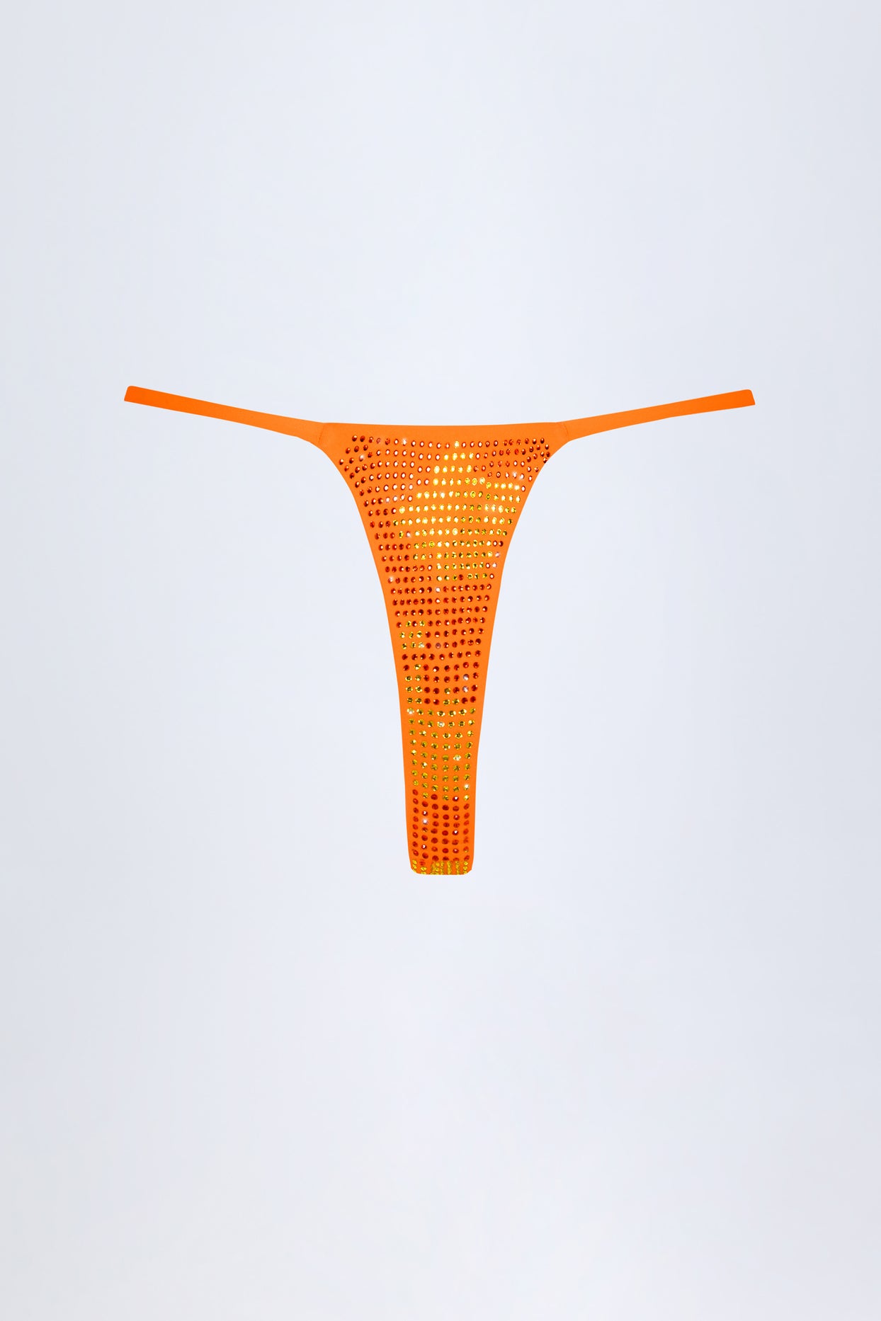 Embellished Thong Bikini Bottoms in Orange Tropical Print - 4