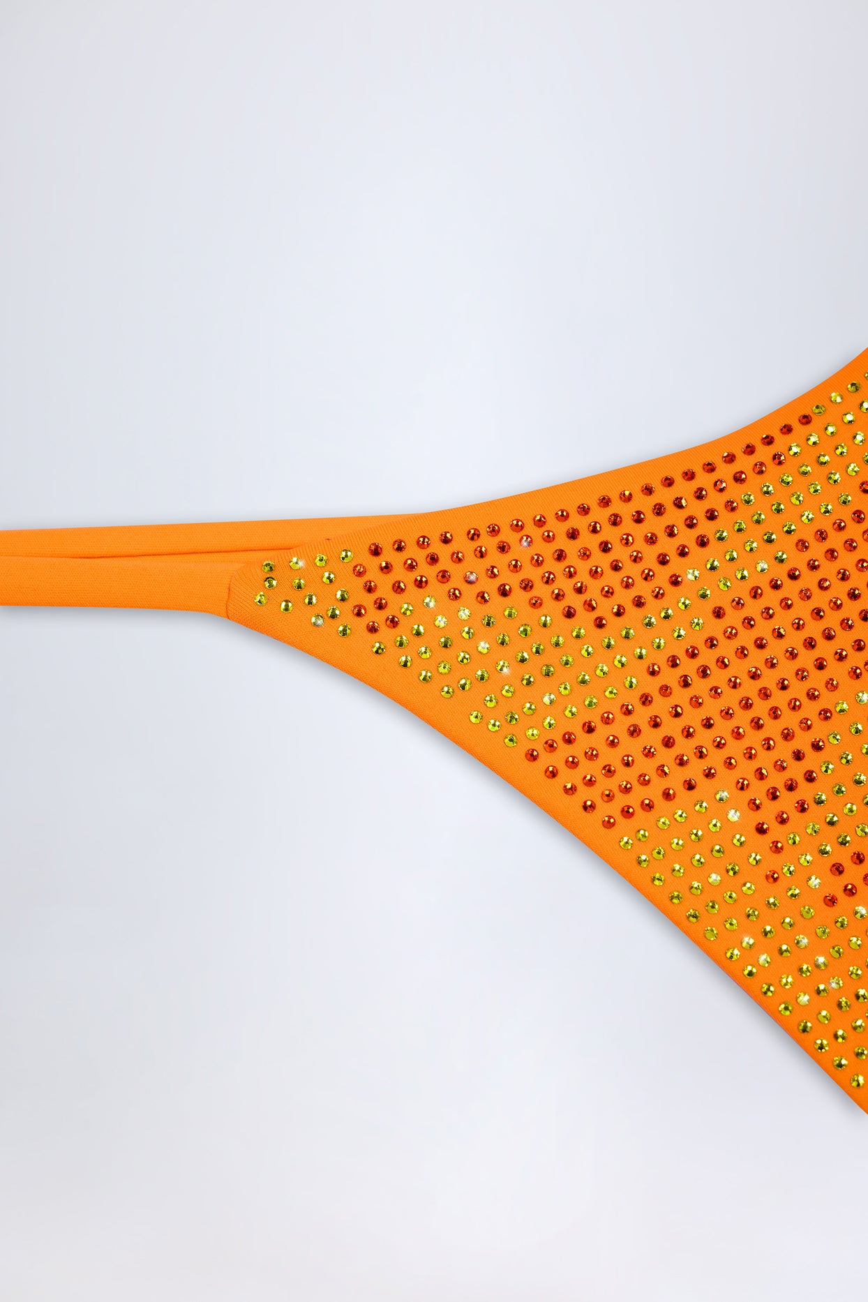 Embellished Thong Bikini Bottoms in Orange Tropical Print - 5