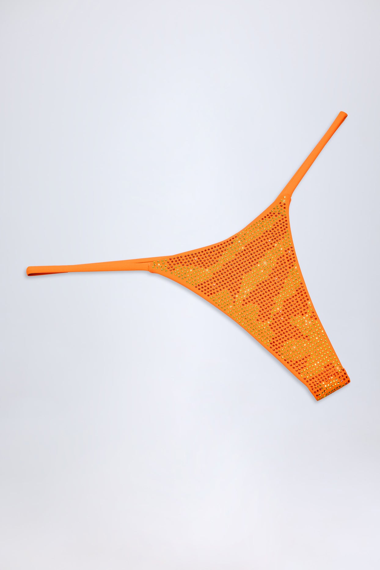 Embellished Thong Bikini Bottoms in Orange Tropical Print - 6