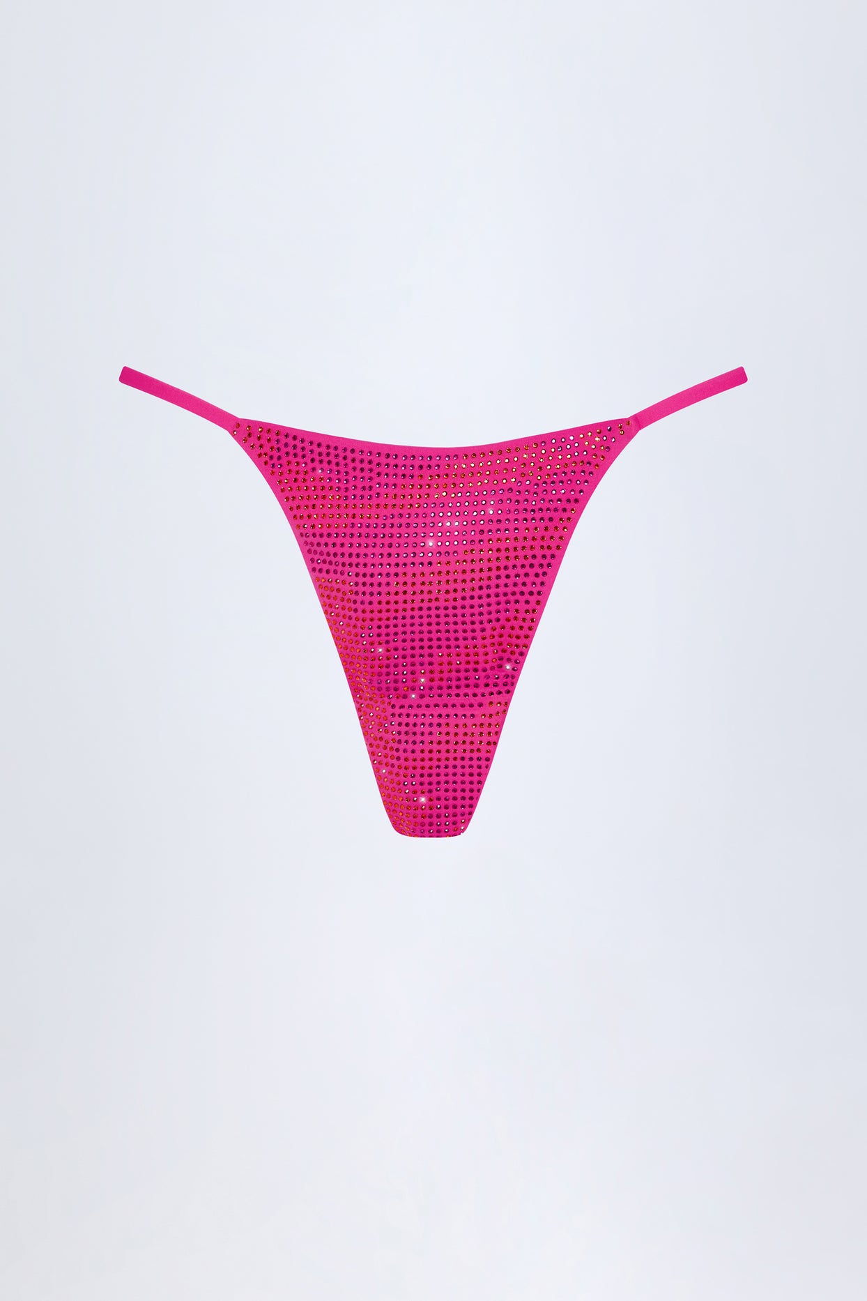 Embellished Thong Bikini Bottoms in Pink Tropical Print - 3
