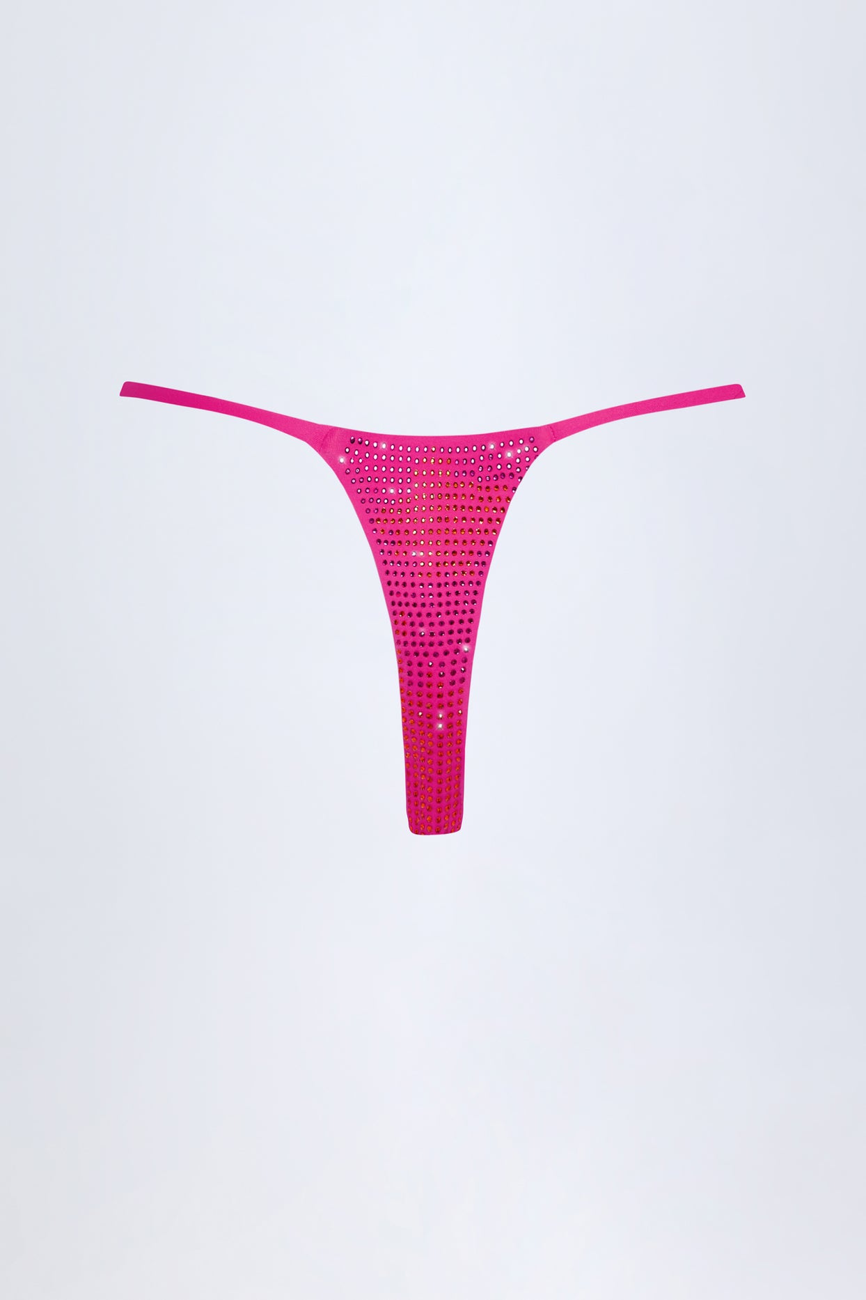 Embellished Thong Bikini Bottoms in Pink Tropical Print - 4