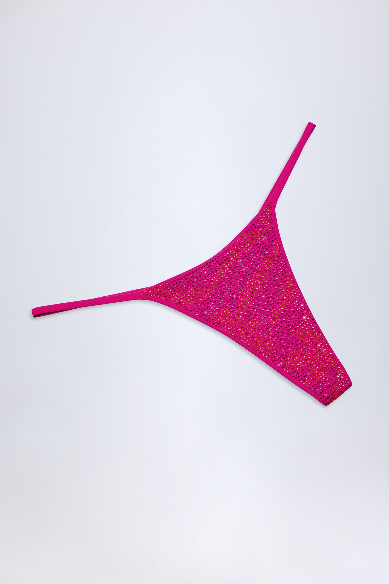 Embellished Thong Bikini Bottoms in Pink Tropical Print - 5