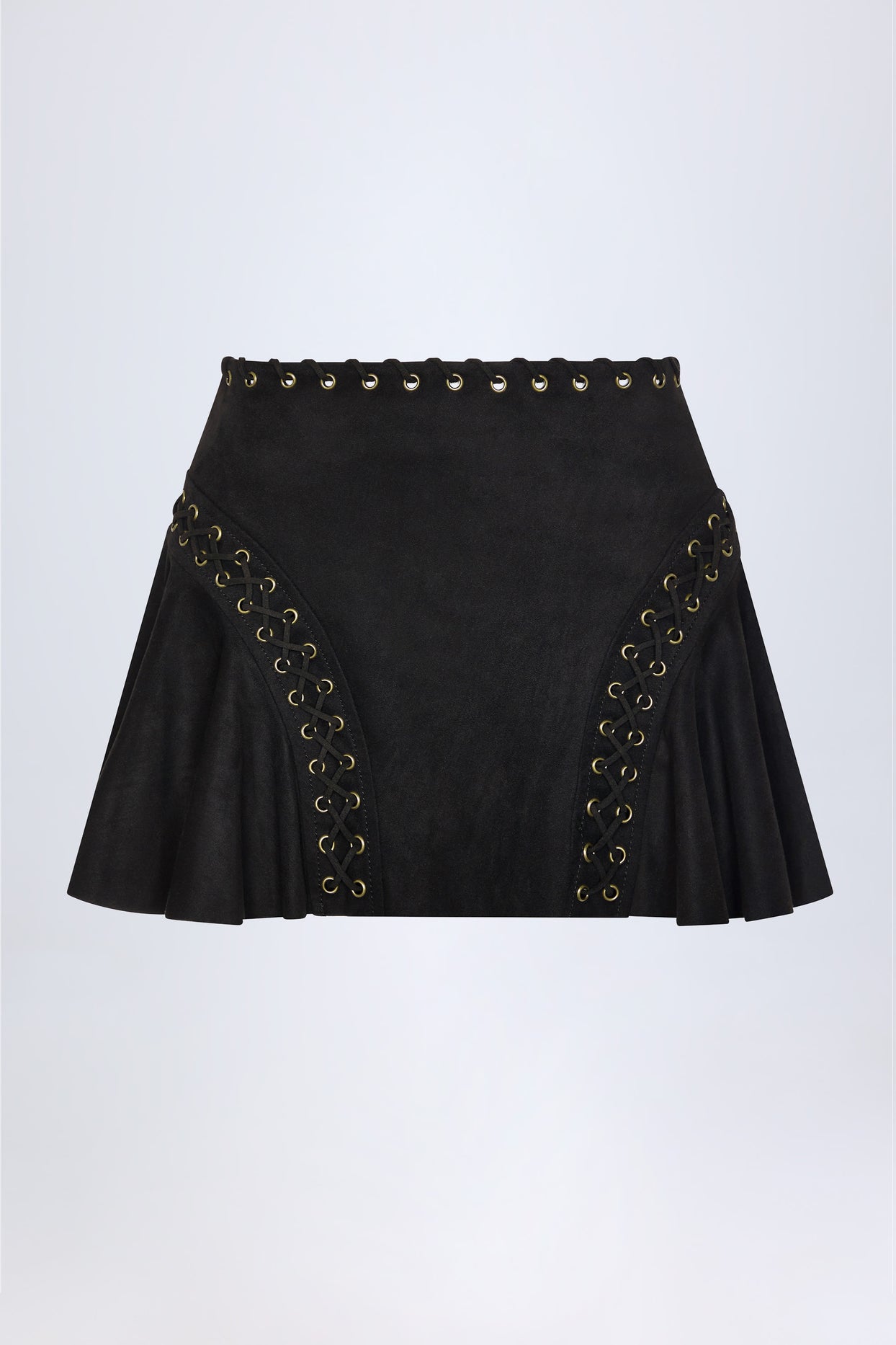 Lace-Up Mid-Rise Mini Skirt in Black - 1