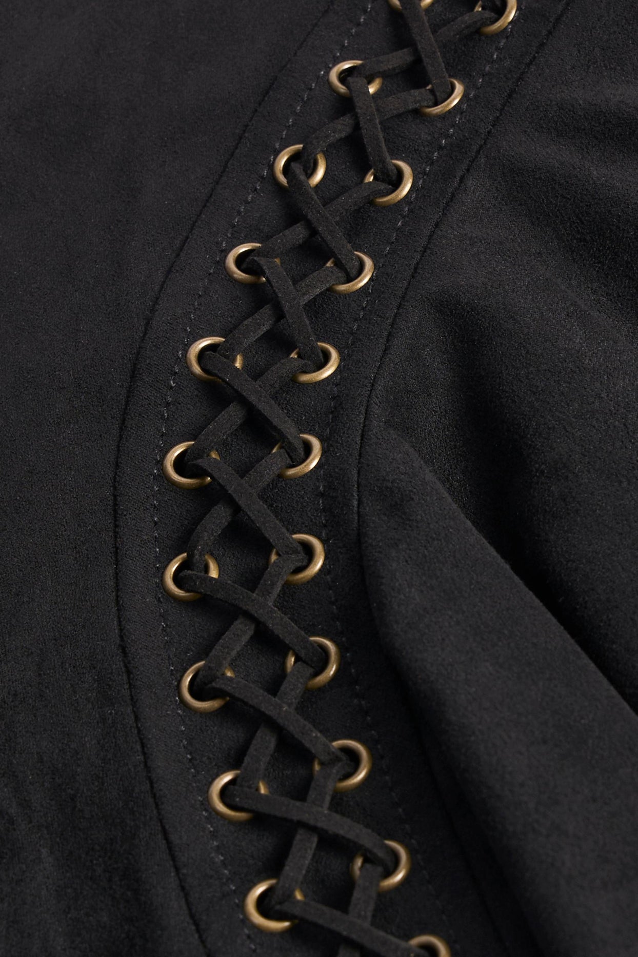 Lace-Up Mid-Rise Mini Skirt in Black - 3