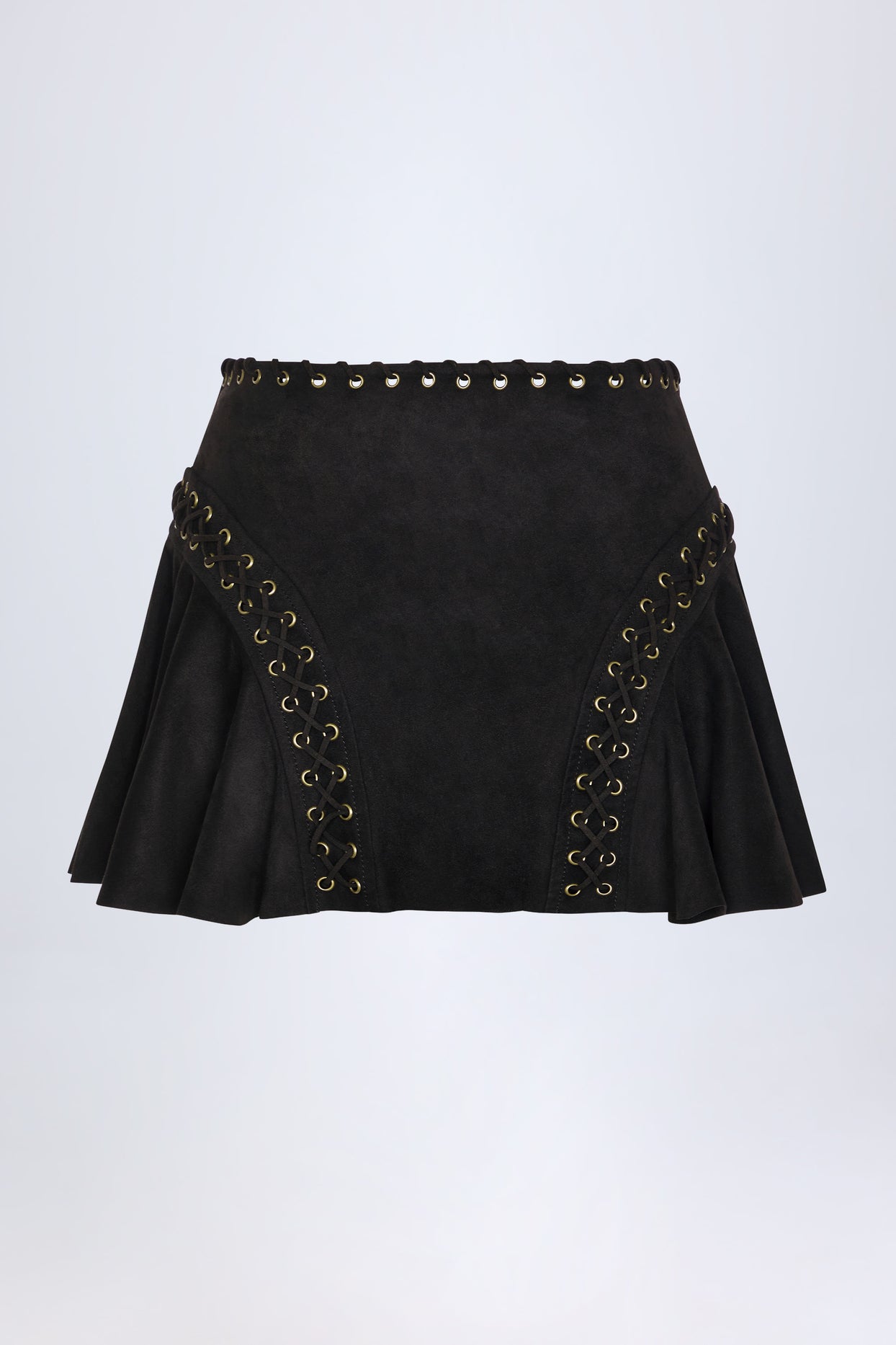 Lace-Up Mid-Rise Mini Skirt in Black - 5