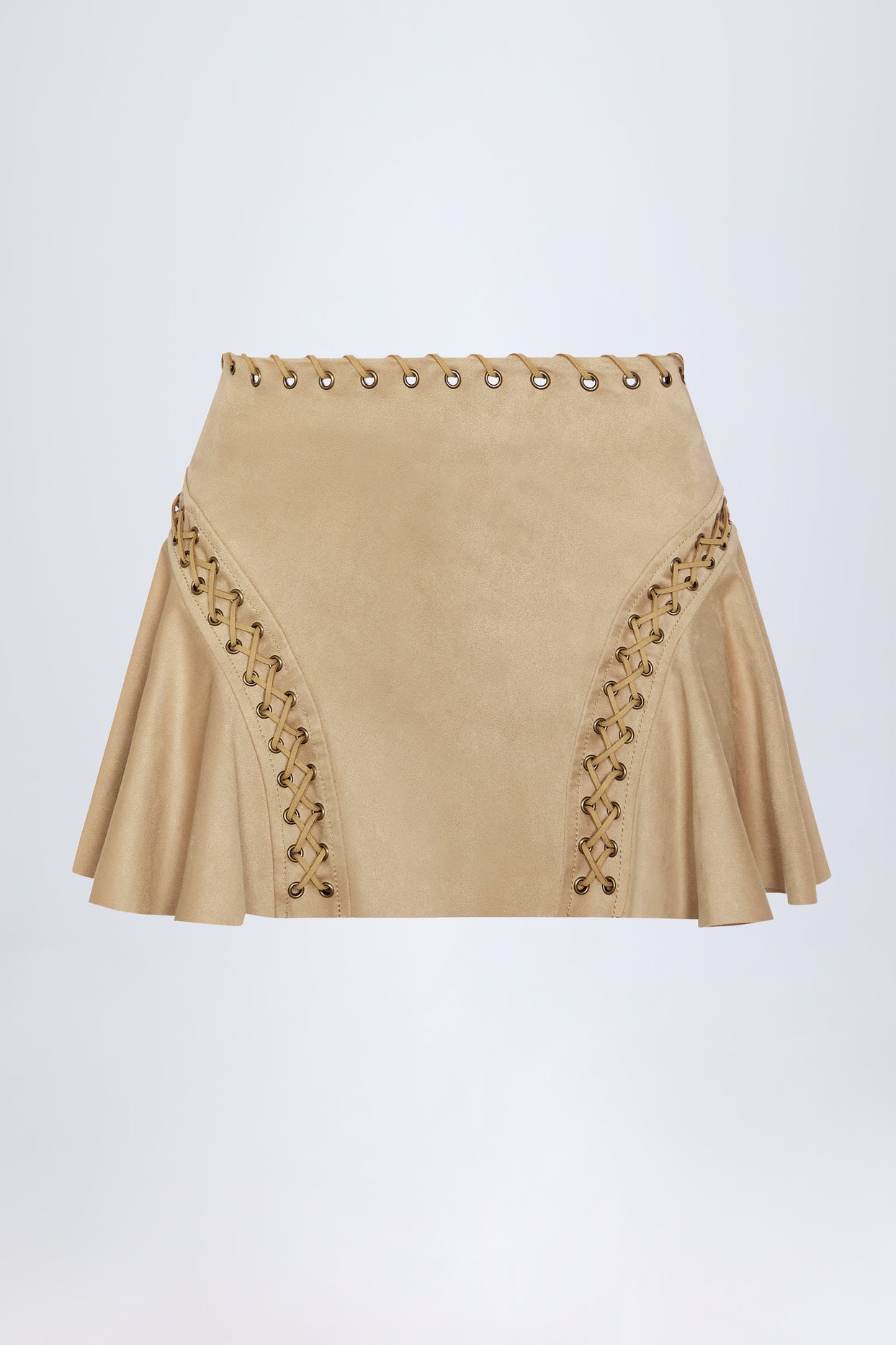 Lace-Up Mid-Rise Mini Skirt in Tan - 1