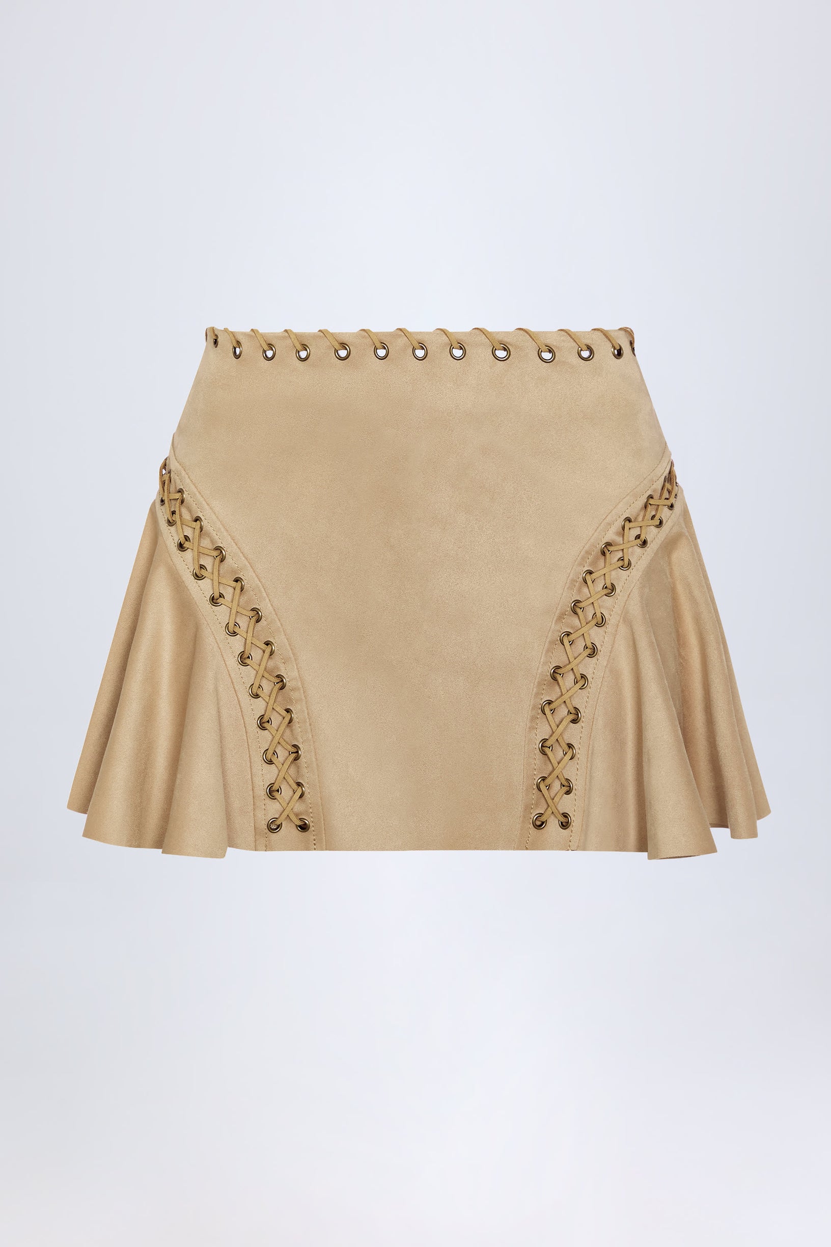 Lace-Up Mid-Rise Mini Skirt in Tan - 1