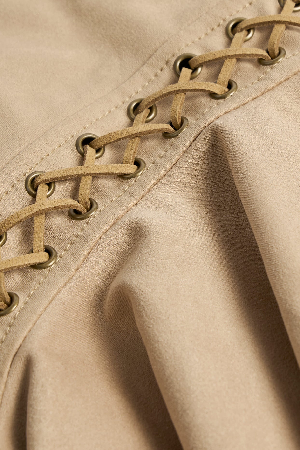 Lace-Up Mid-Rise Mini Skirt in Tan - 4