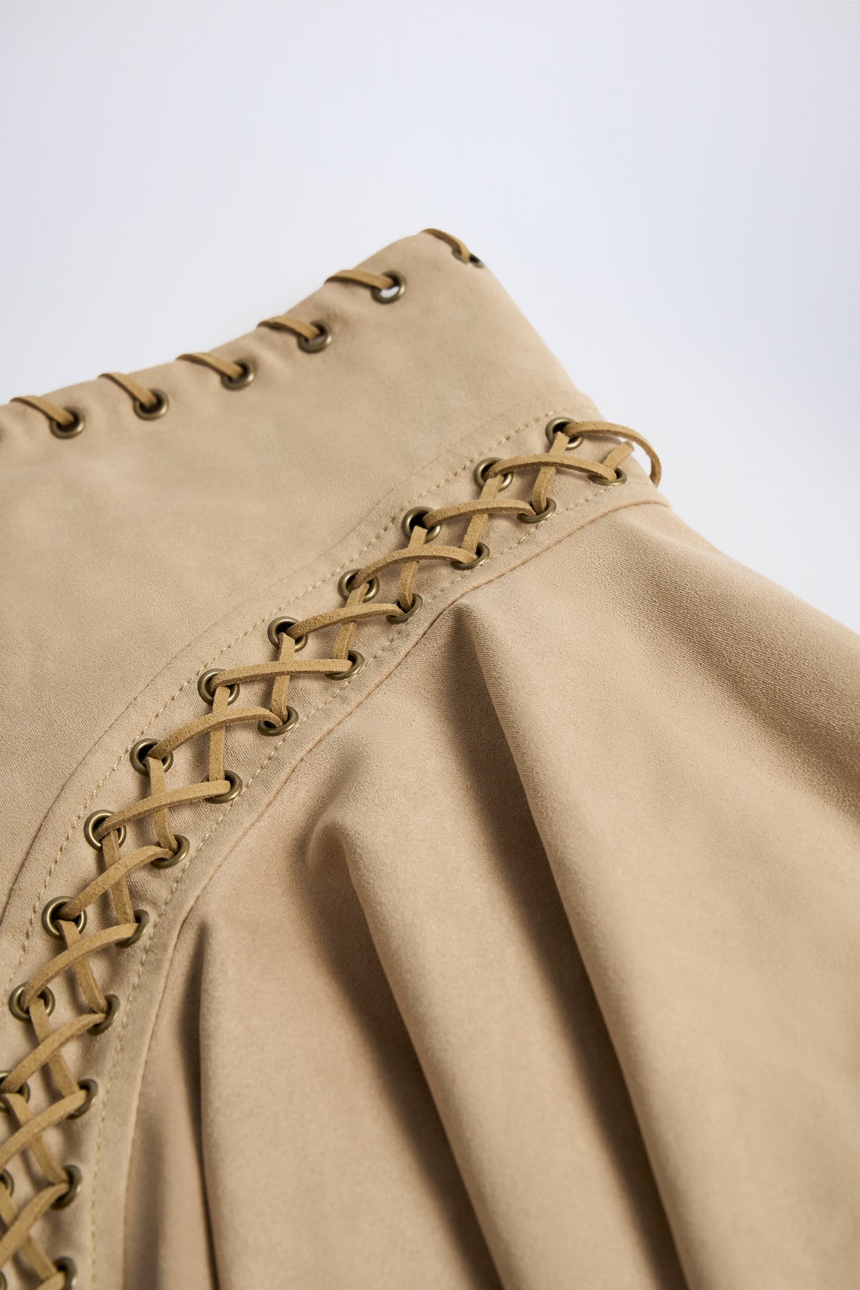 Lace-Up Mid-Rise Mini Skirt in Tan - 5