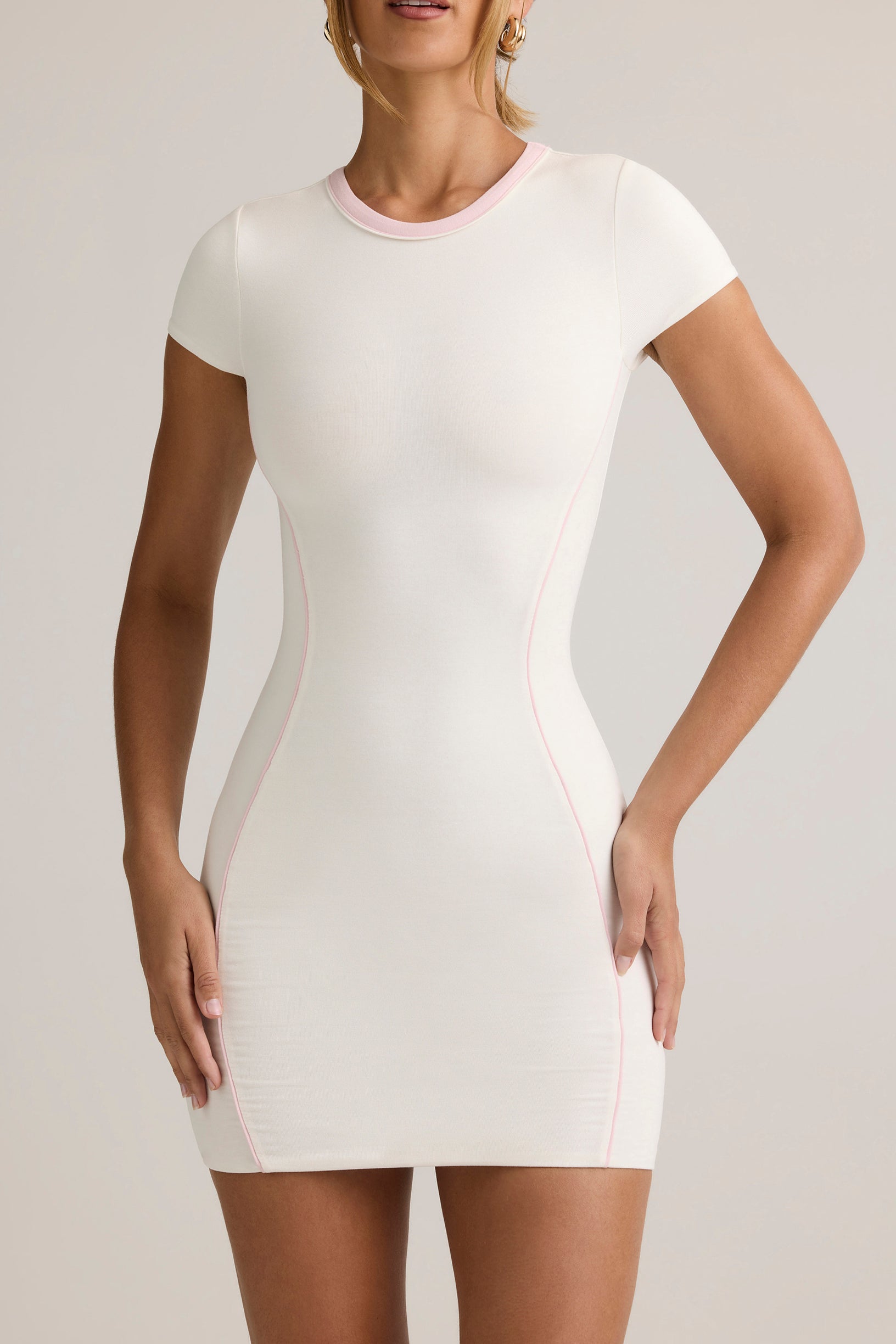 Modal Short-Sleeve Bodycon Mini Dress in White - 2