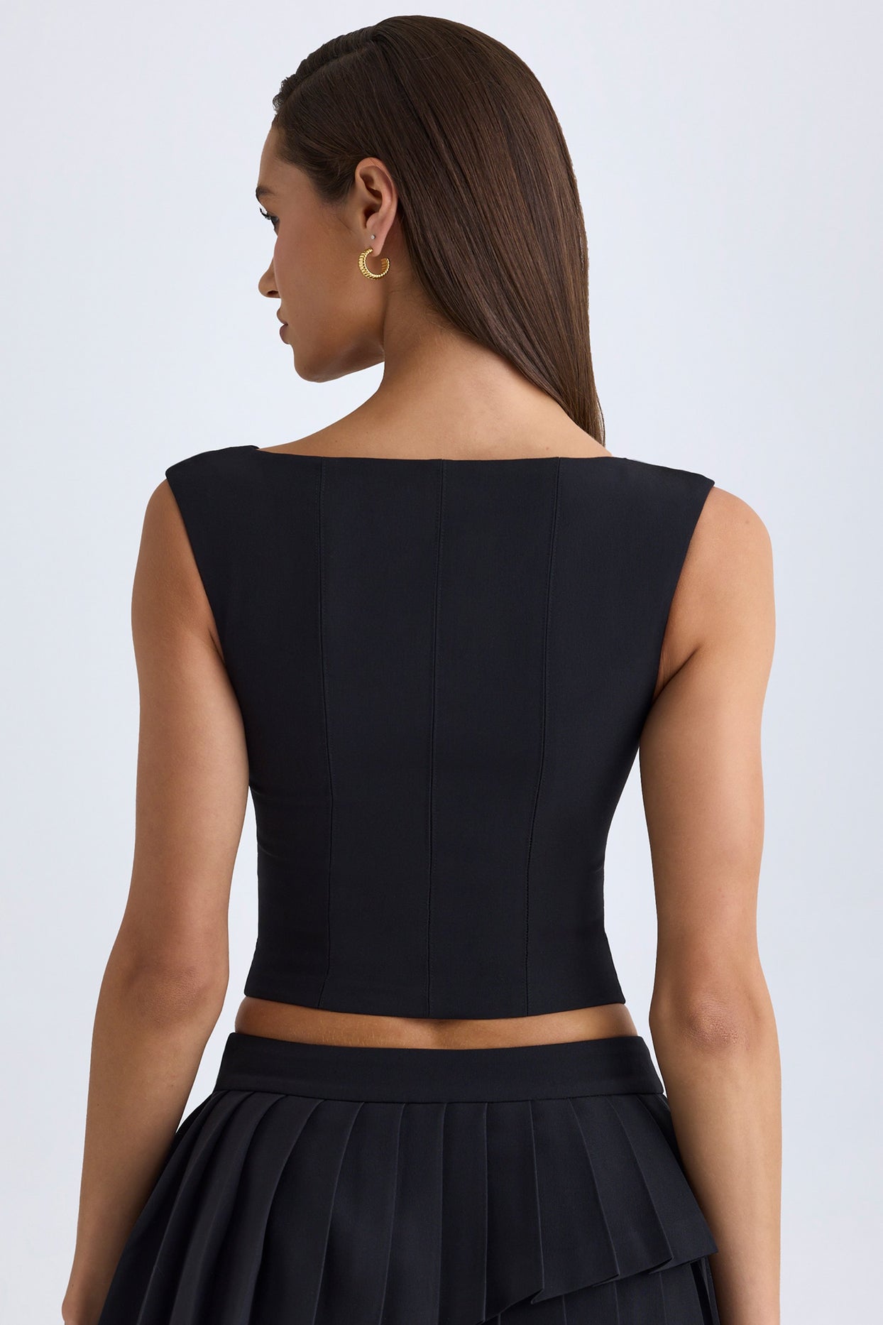 V-Neck Structured Crop Top in Black - 3