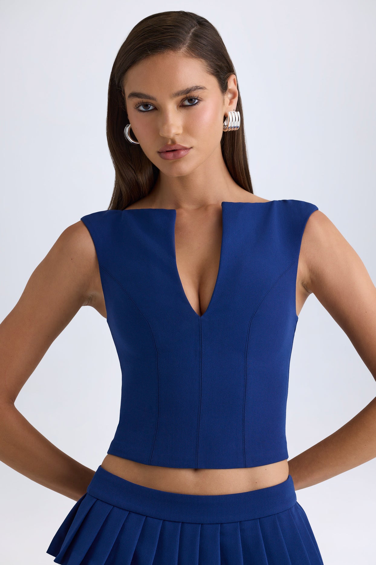 Open-Front Crop Top in True Navy - 1