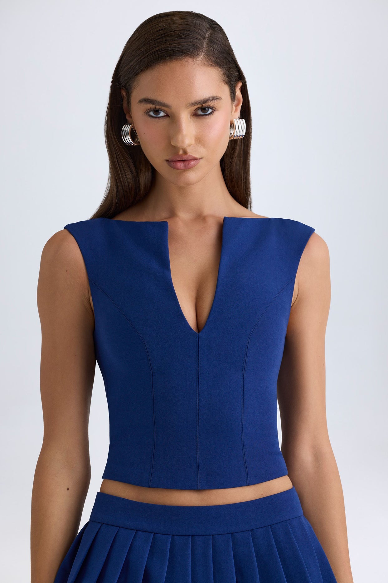 Open-Front Crop Top in True Navy - 7