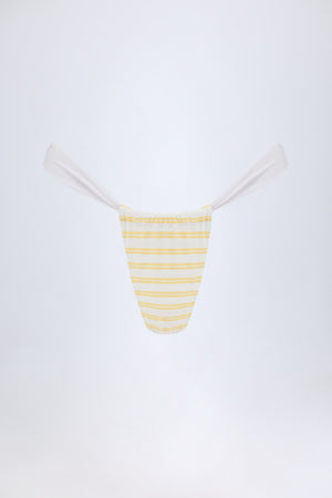 Ruched Cheeky Bikini Bottoms in Lemon Yellow Double Stripe