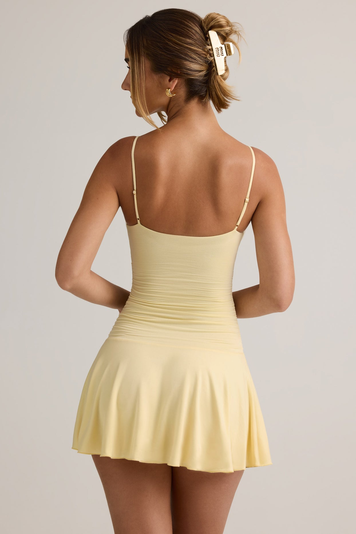 Modal Ruched A-Line Mini Dress in Buttercream Yellow - 3