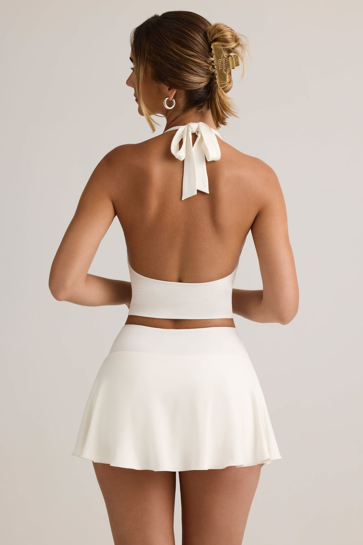 Modal Low-Rise Ruched Mini Skort in White - 3