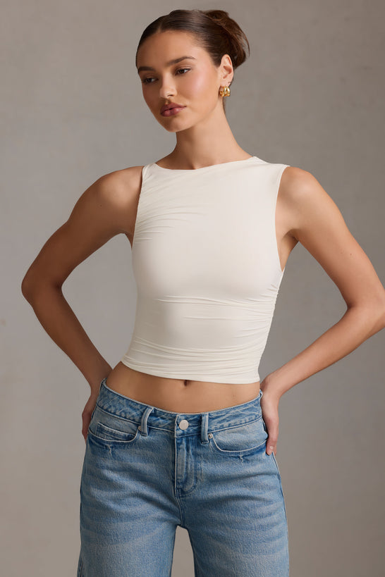 Asymmetric Ruched Tank Top in Vanilla