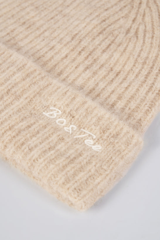 Knit Beanie Hat in Cream Marl