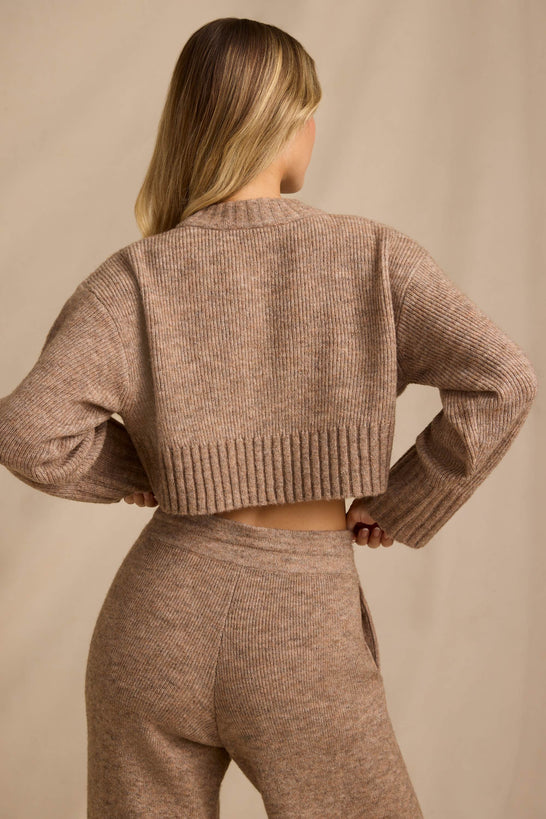 Cropped Knit Jumper in Brown Marl