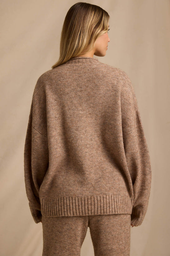 Oversized Knit Jumper in Brown Marl