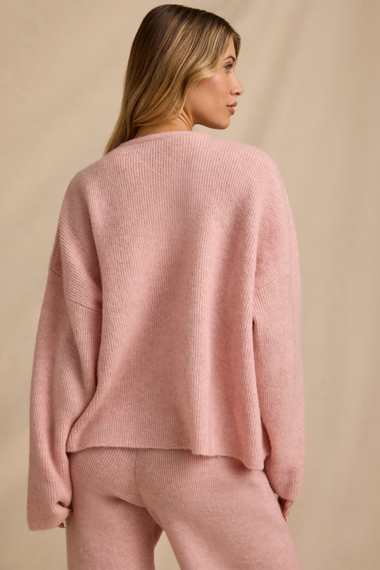 Oversized Zip-Up Cardigan in Blush Pink